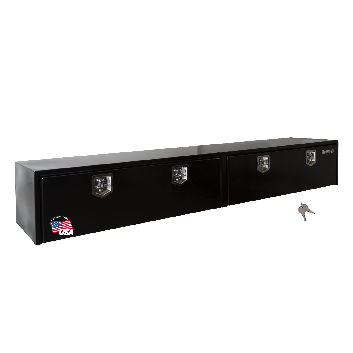 Caja de herramientas para camión en acero negro de montaje superior de 96 pulgadas x 13 pulgadas x 16 pulgadas de Buyers Products