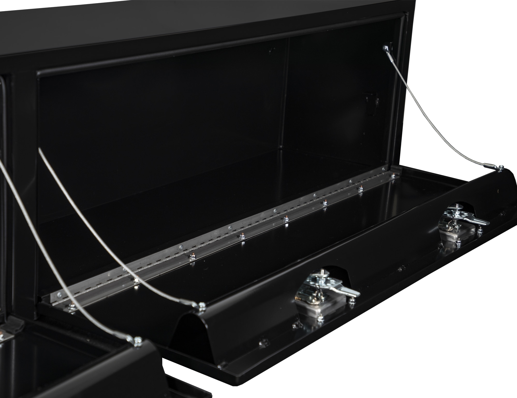 Caja de herramientas para camión en acero negro de montaje superior de 96 pulgadas x 13 pulgadas x 16 pulgadas de Buyers Products