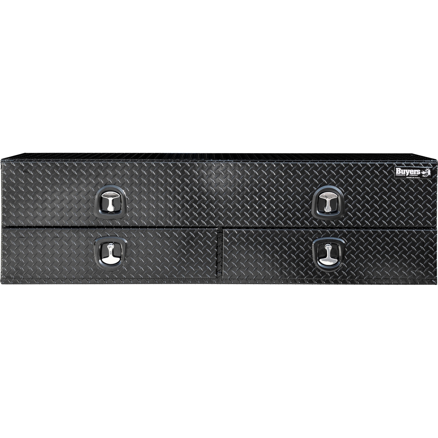 Caja de herramientas lateral para camión de aluminio con acabado negro de 72 pulgadas x 18 pulgadas x 21 pulgadas con diseño de diamante - Producto para compradores 1721678.