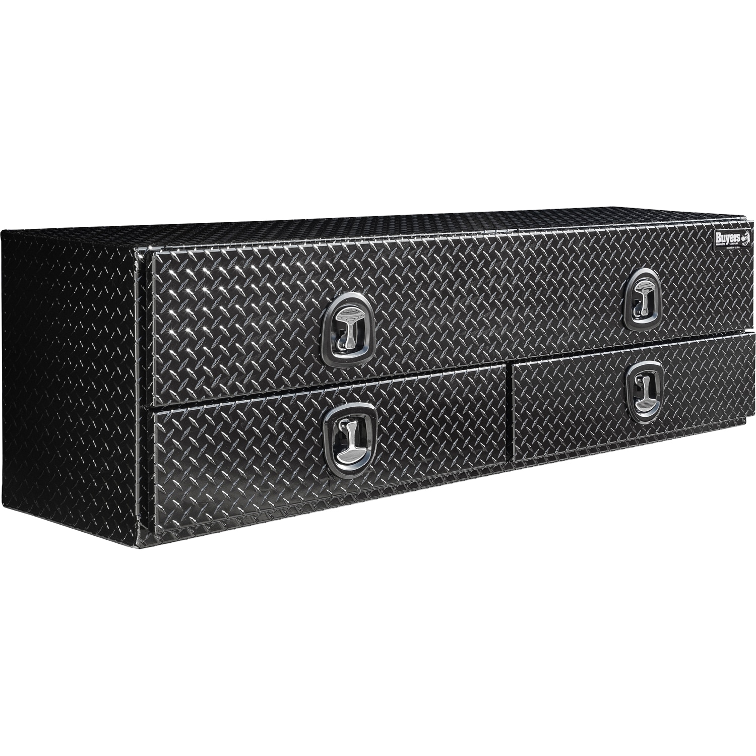 Caja de herramientas lateral para camión de aluminio con acabado negro de 72 pulgadas x 18 pulgadas x 21 pulgadas con diseño de diamante - Producto para compradores 1721678.