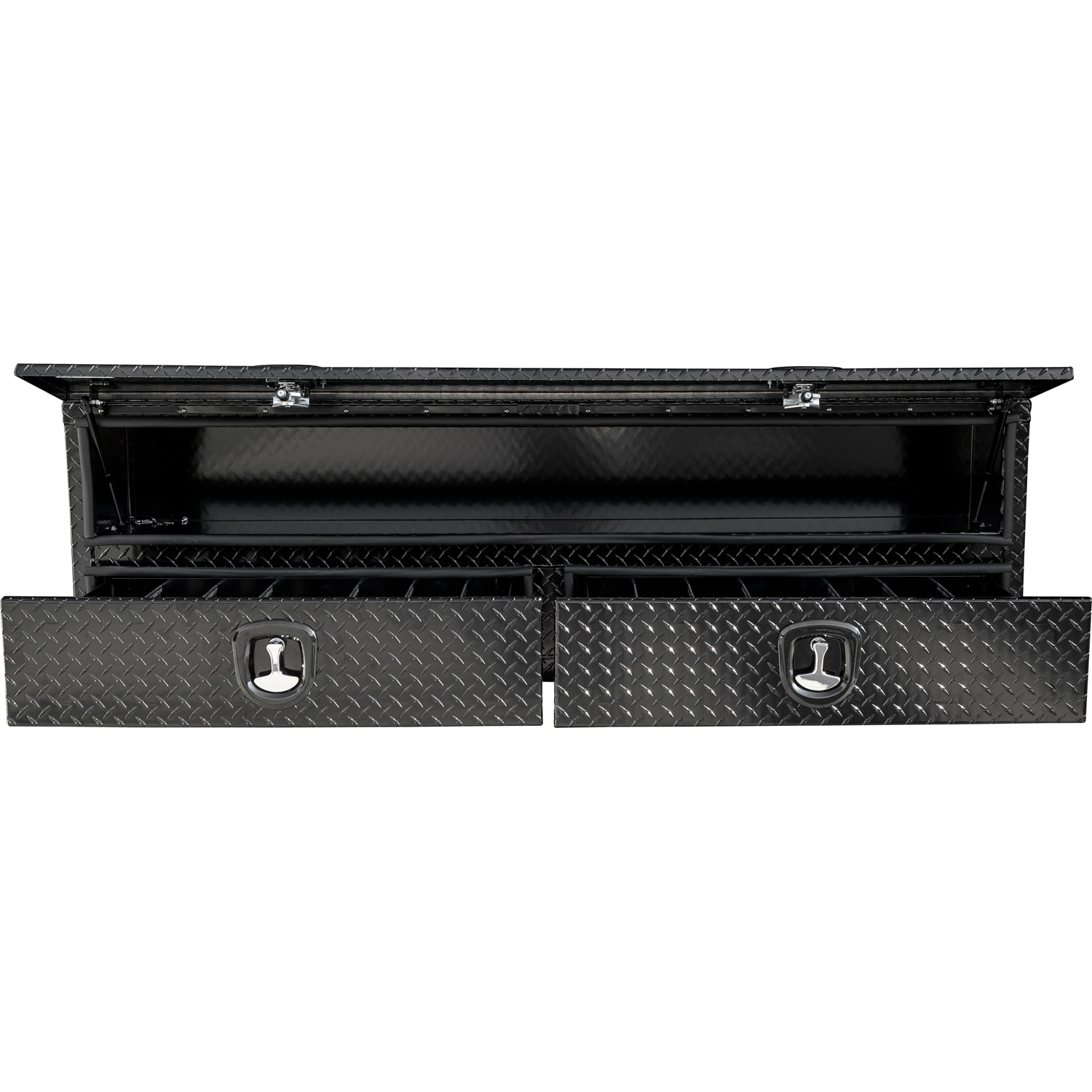 Caja de herramientas lateral para camión de aluminio con acabado negro de 72 pulgadas x 18 pulgadas x 21 pulgadas con diseño de diamante - Producto para compradores 1721678.