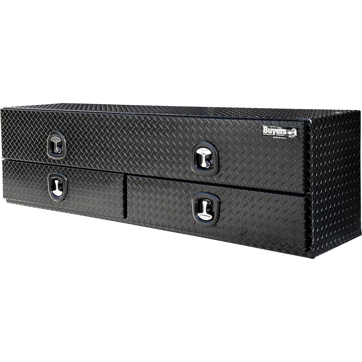 Caja de herramientas lateral para camión de aluminio con acabado negro de 72 pulgadas x 18 pulgadas x 21 pulgadas con diseño de diamante - Producto para compradores 1721678.