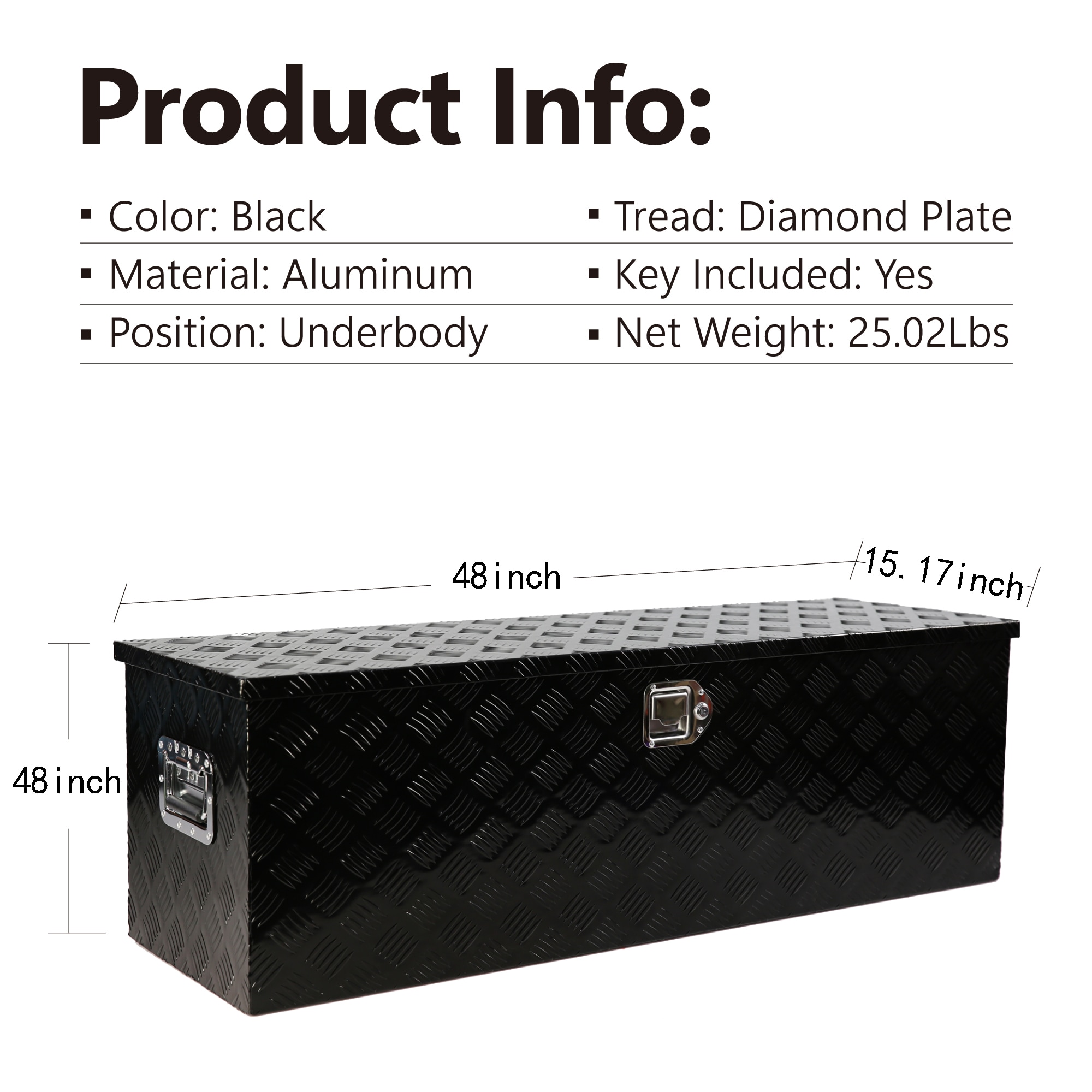Caja de herramientas negra de aluminio para camioneta montada en el lateral de Kahomvis de 48 pulgadas x 15.17 pulgadas x 15.16 pulgadas