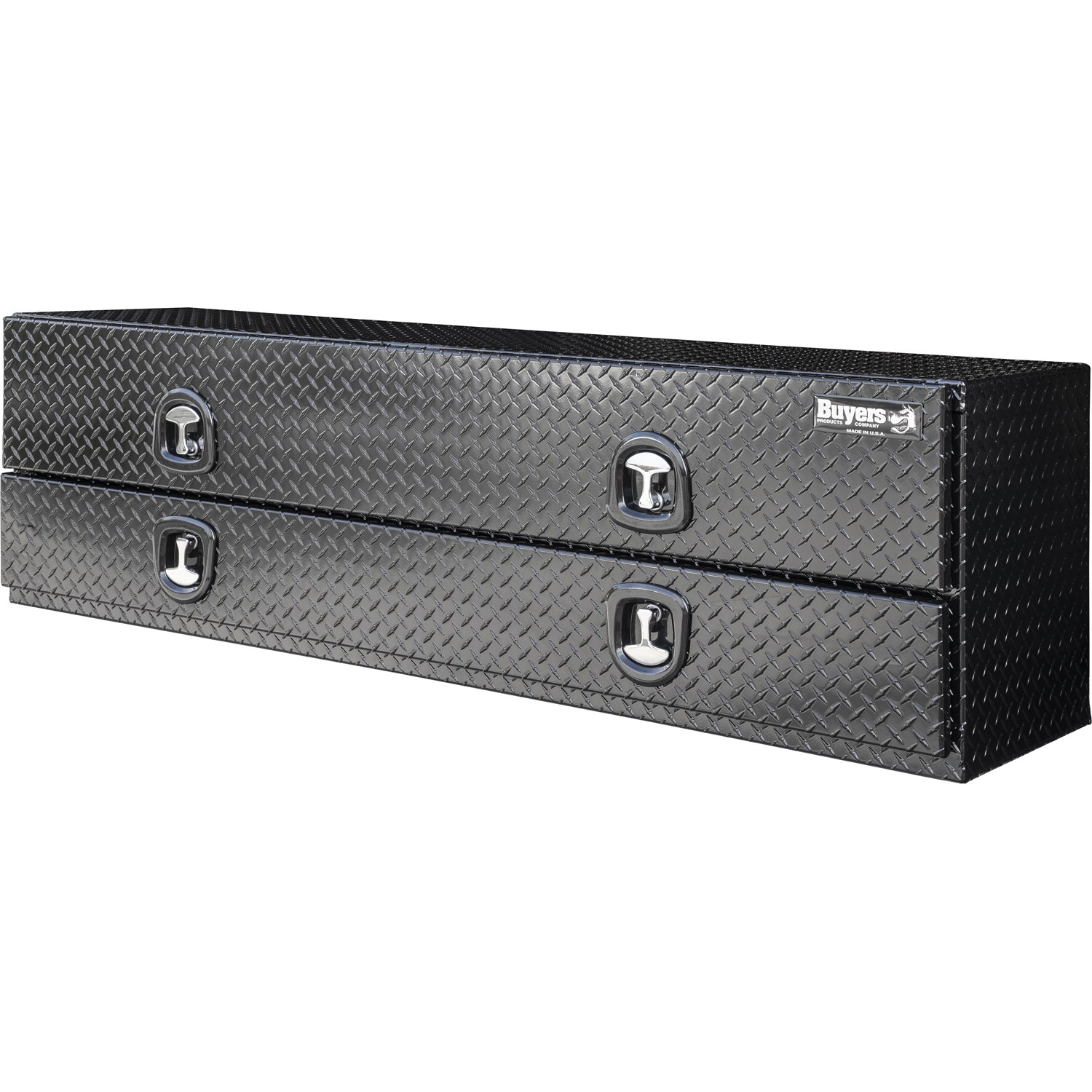 Caja de herramientas para camión con montaje en la parte superior de aluminio con grabado en diamante negro brillante de 18 pulgadas x 96 pulgadas x 21 pulgadas de Buyers Products