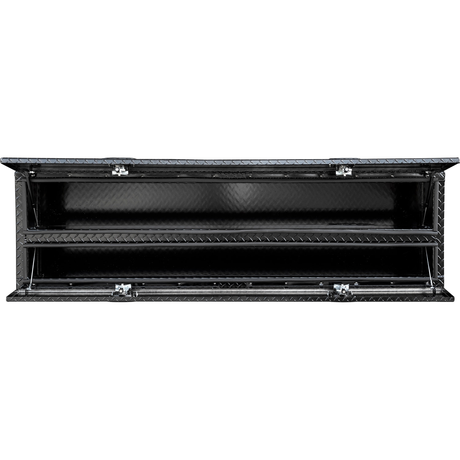 Caja de herramientas para camión con montaje en la parte superior de aluminio con grabado en diamante negro brillante de 18 pulgadas x 96 pulgadas x 21 pulgadas de Buyers Products
