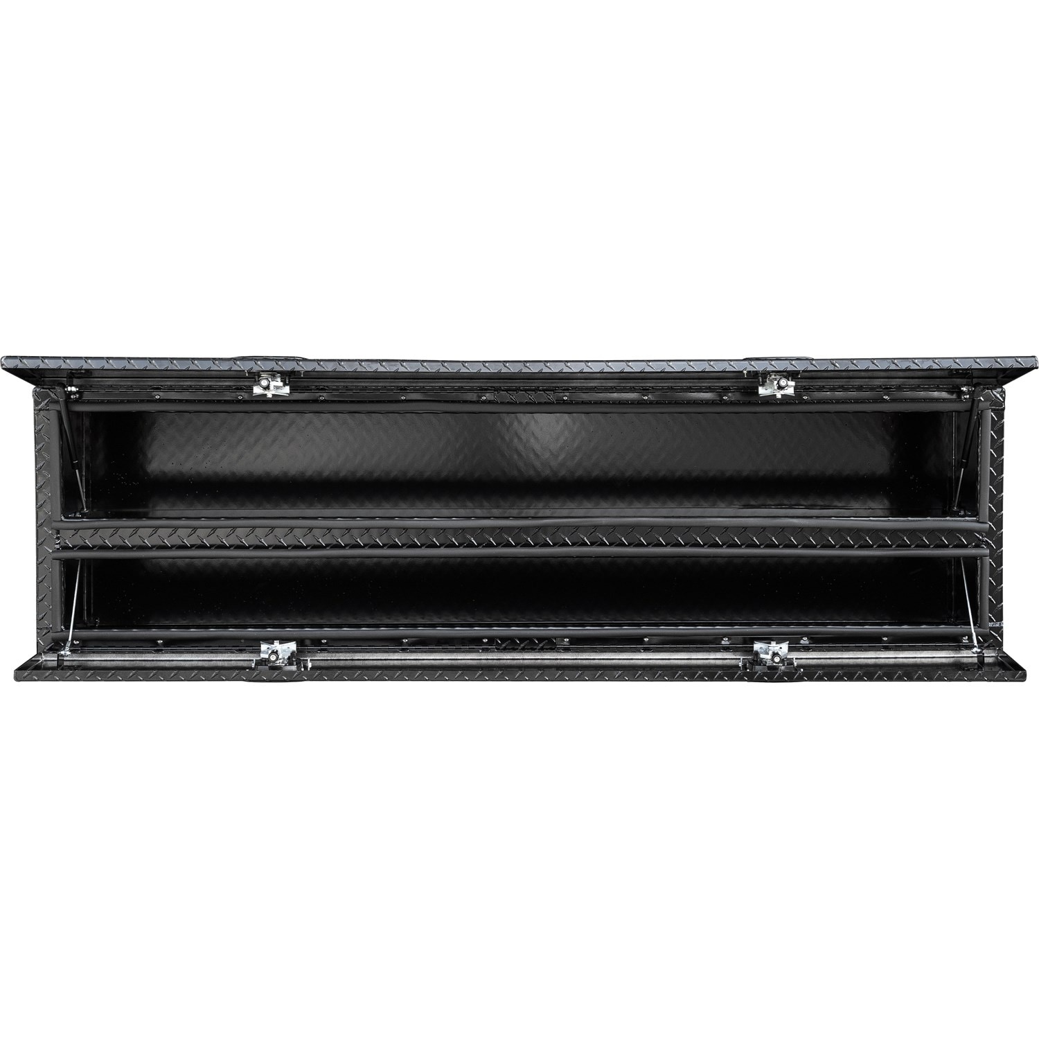 Caja de herramientas para camión con montaje en la parte superior de aluminio con grabado en diamante negro brillante de 18 pulgadas x 96 pulgadas x 21 pulgadas de Buyers Products