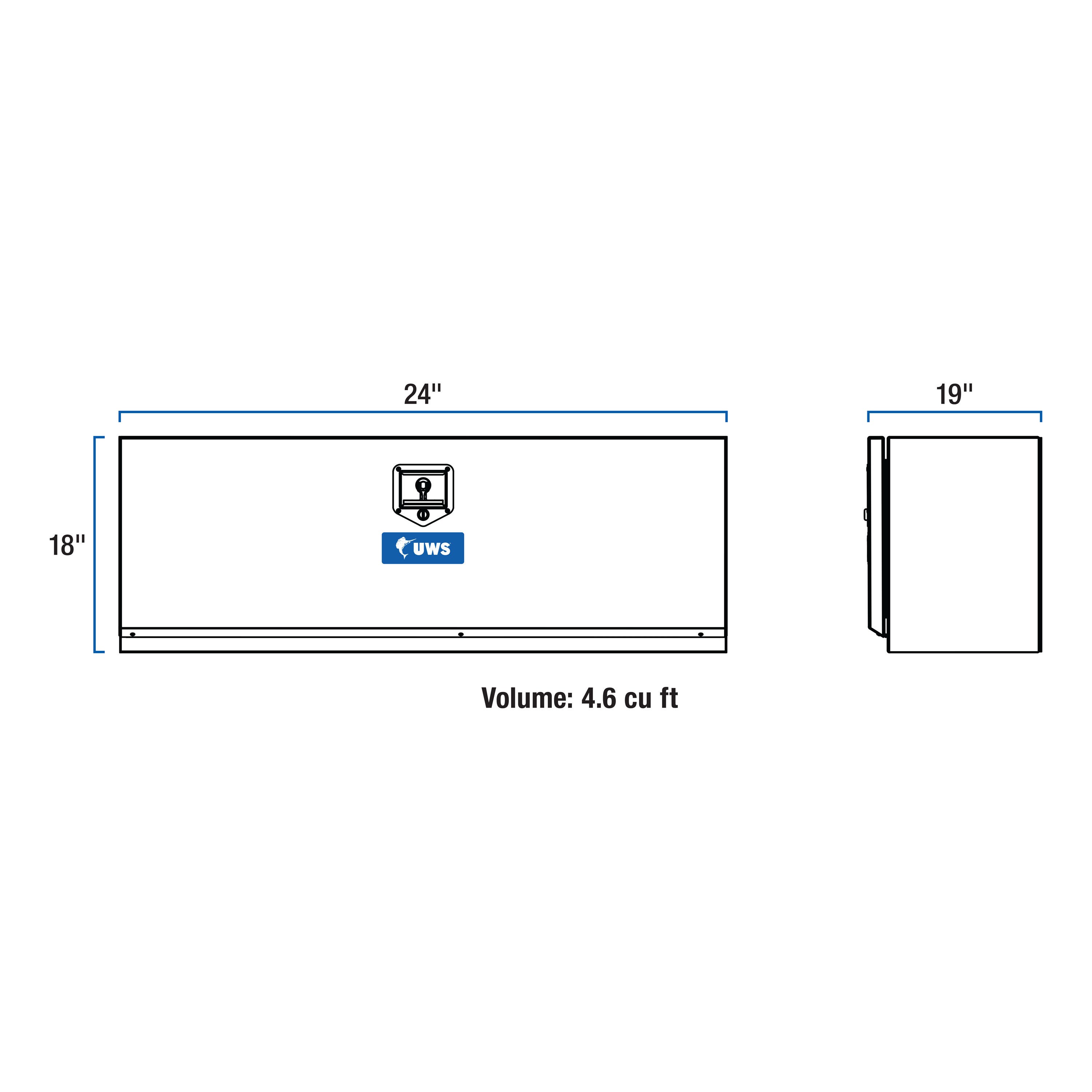 Caja de herramientas para camioneta montada en el lateral de aluminio brillante de 24.000 pulgadas x 19.000 pulgadas x 18.000 pulgadas
