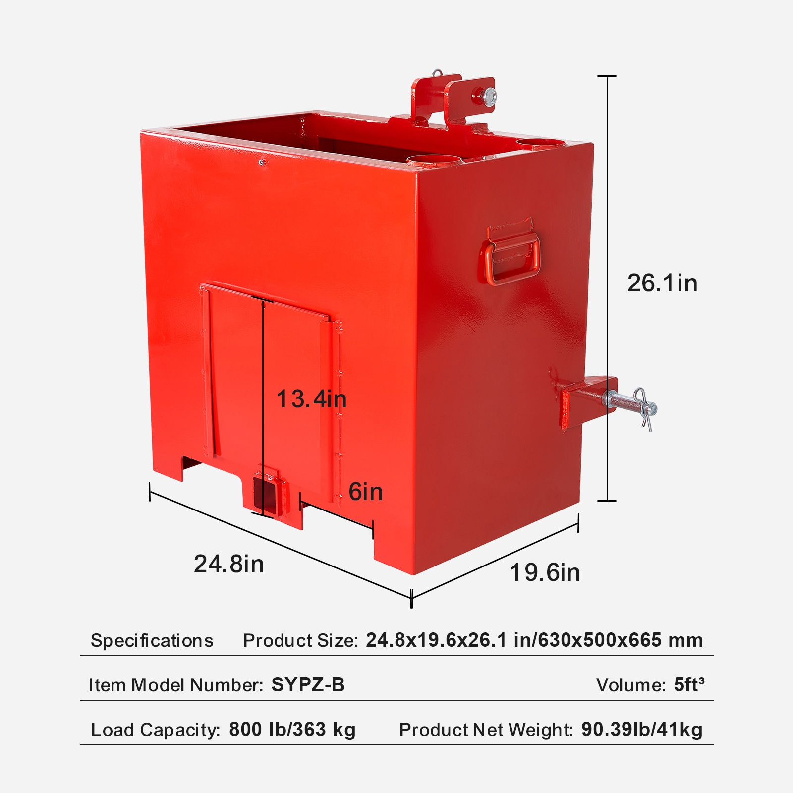 Caja de herramientas lateral para camioneta de acero negro de 24.8 pulgadas x 19.6 pulgadas x 26.1 pulgadas