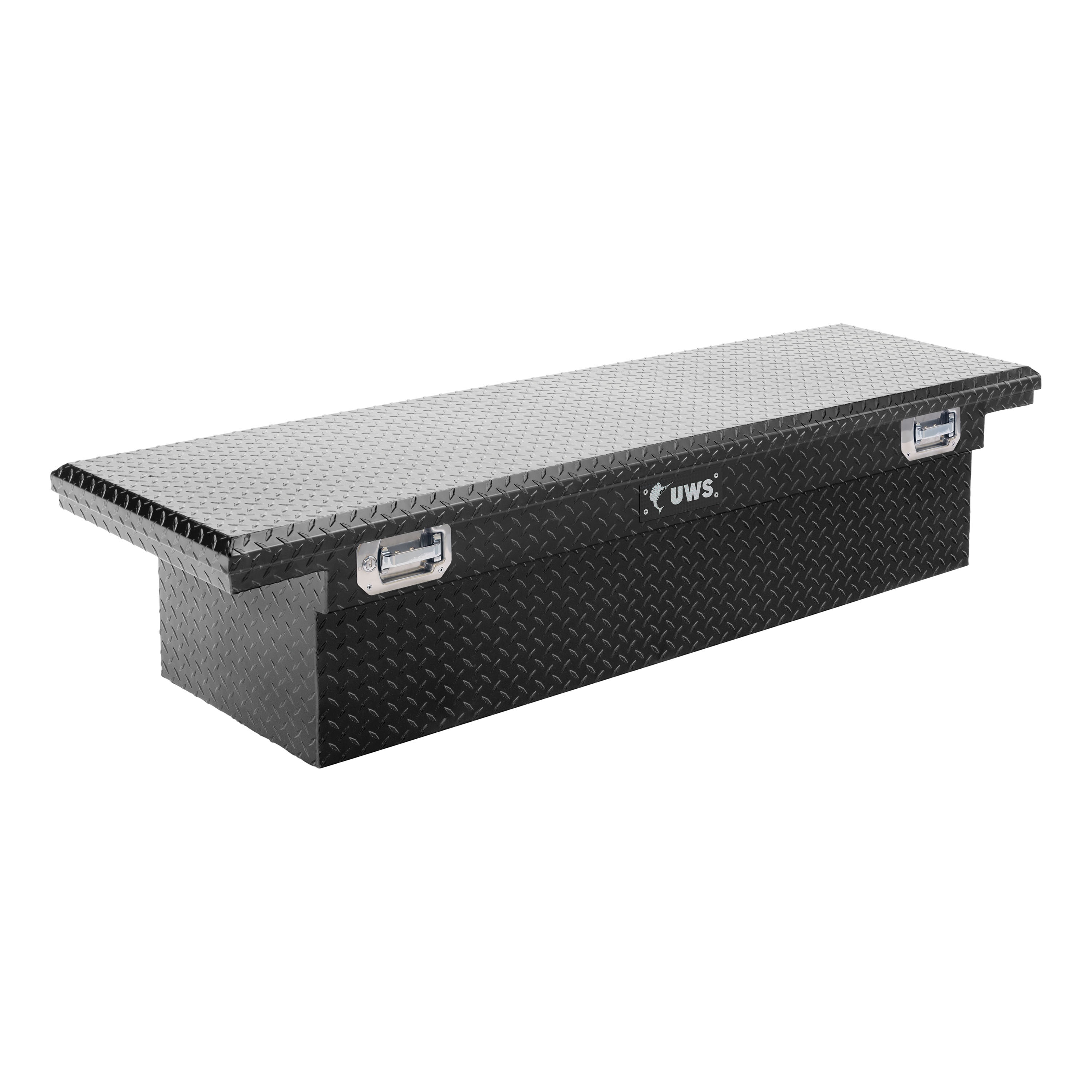 Caja de herramientas para camioneta de aluminio negro brillante en forma de cruz de 69.875 pulgadas x 20 pulgadas x 14.75 pulgadas