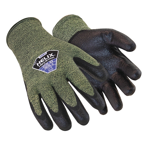 Guantes recubiertos resistentes a cortes Hexarmor, Nivel de corte A3, 13 ga, negro/verde, M - 2082-M (8)