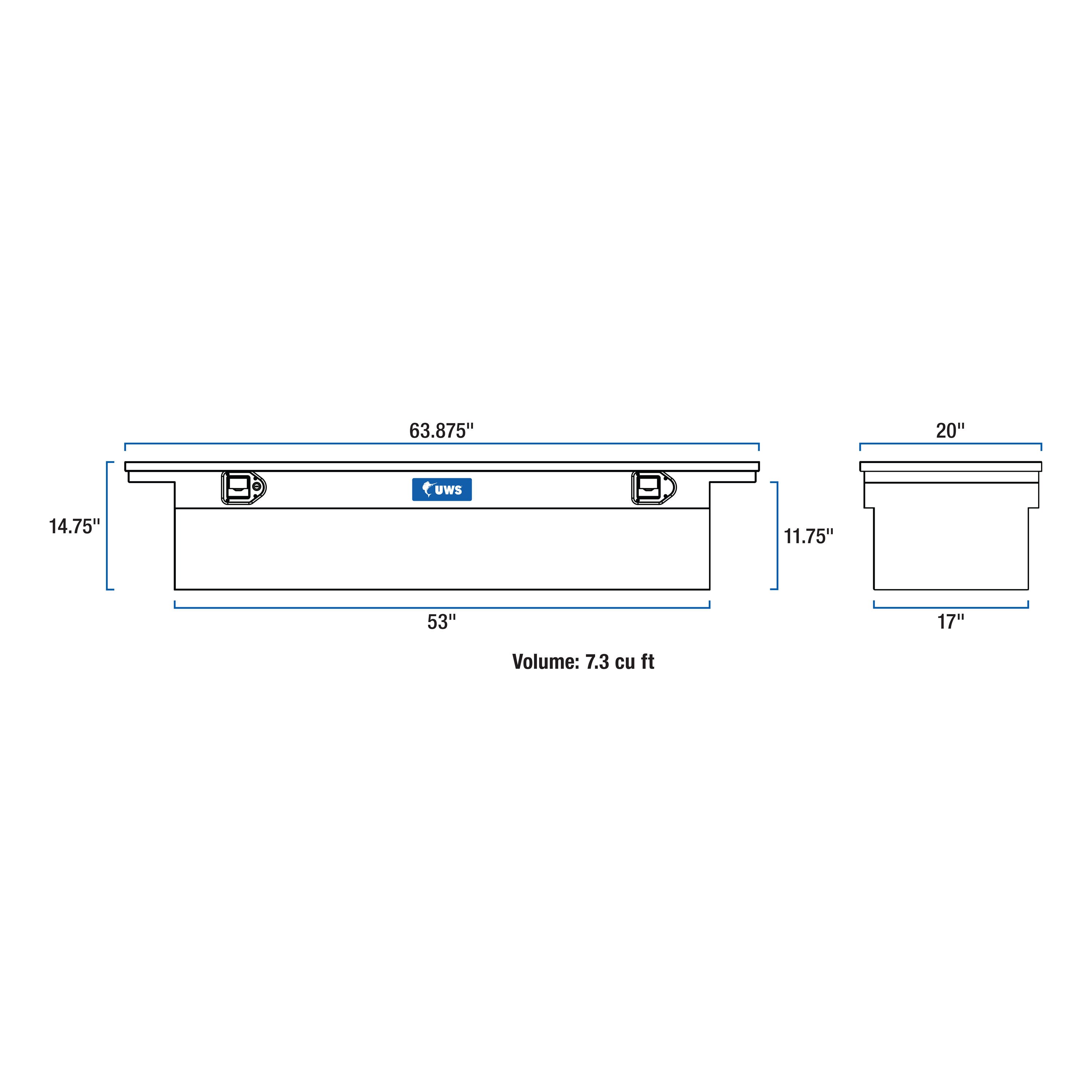 Caja de herramientas cruzada para camioneta de aluminio negro brillante de 63.875 pulgadas x 20 pulgadas x 14.75 pulgadas.