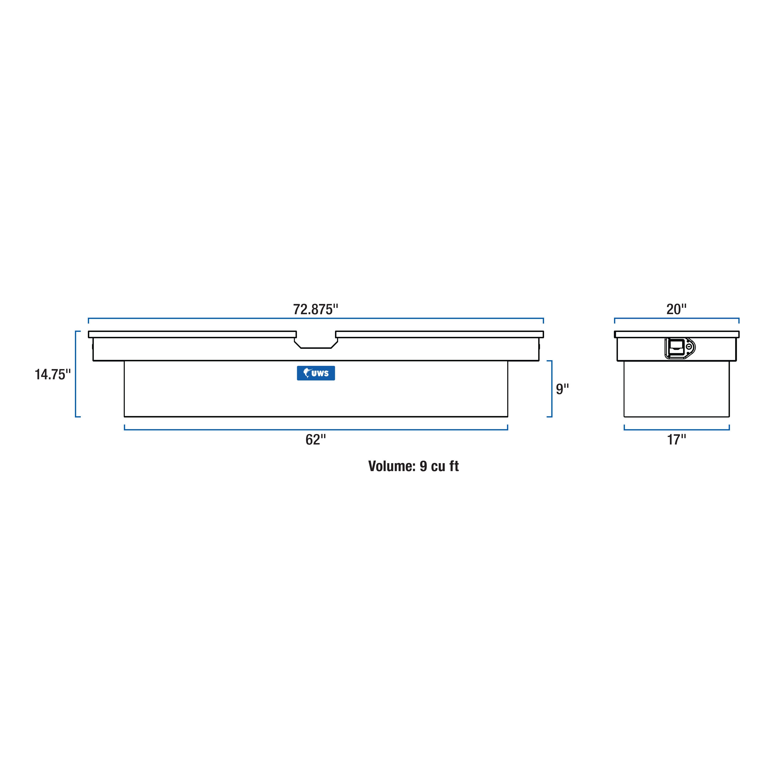 Caja de herramientas para camión tipo crossover de aluminio brillante de 72.875 pulgadas x 20 pulgadas x 14.75 pulgadas