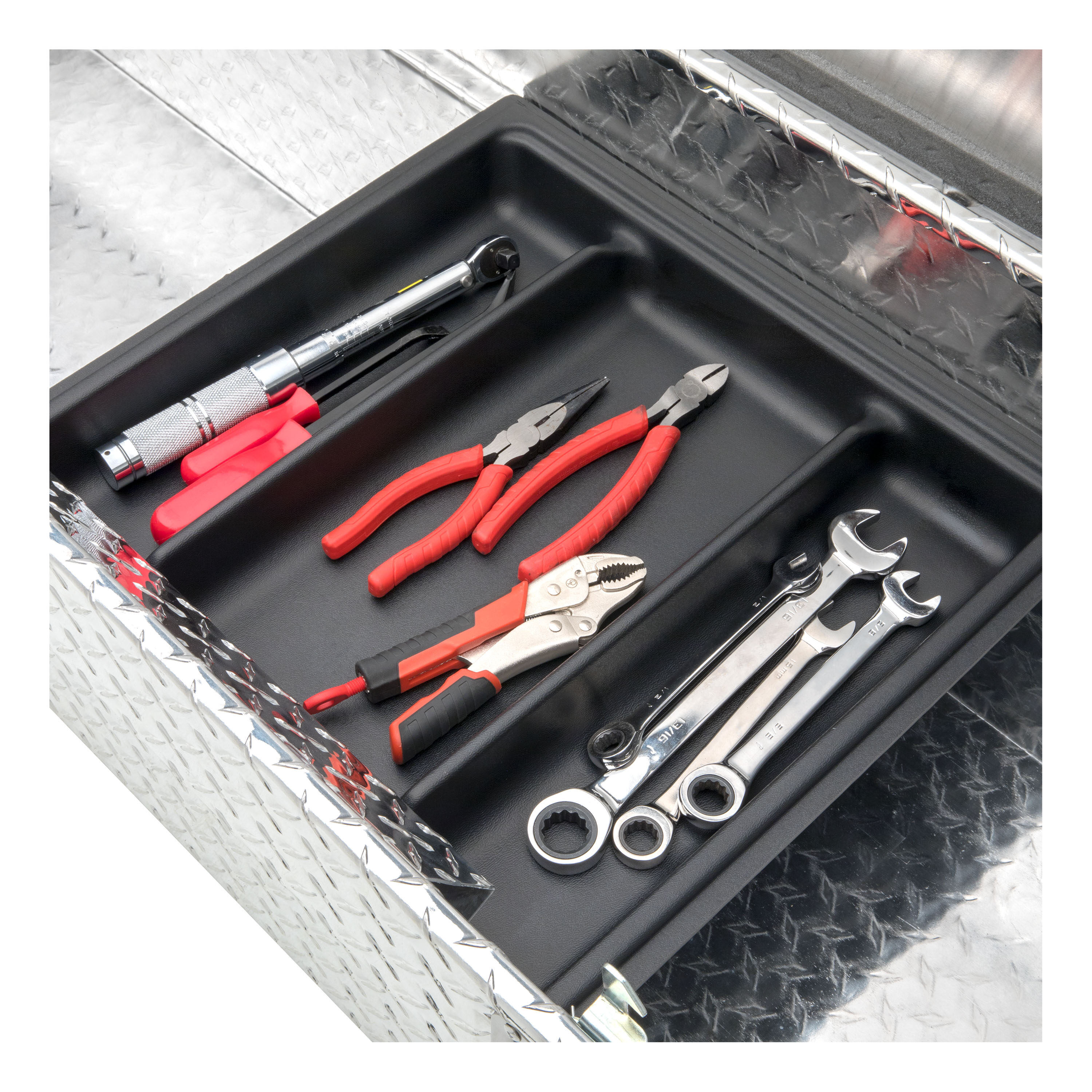 Caja de herramientas para camión tipo crossover de aluminio brillante de 72.875 pulgadas x 20 pulgadas x 14.75 pulgadas