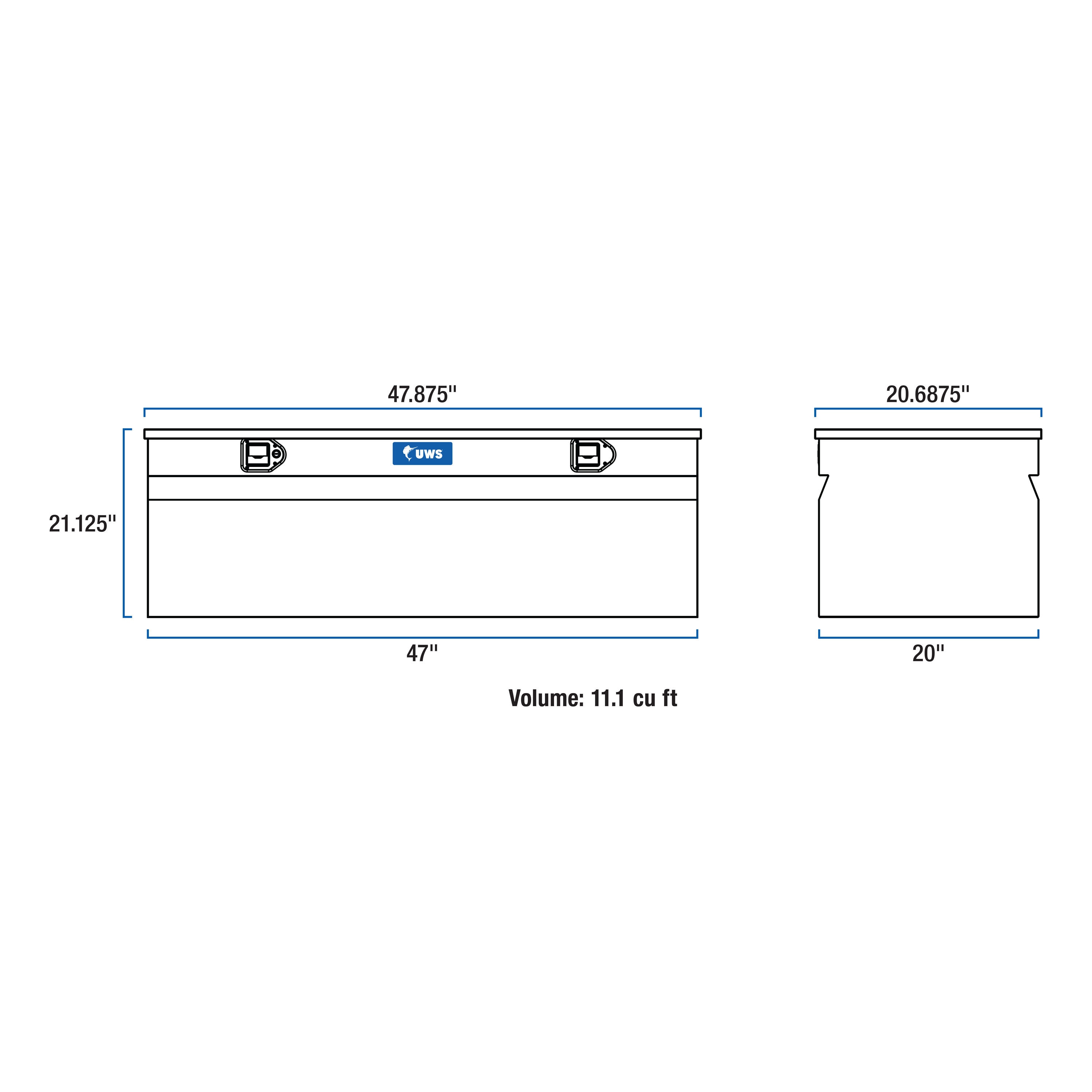 Caja de herramientas para camioneta de aluminio brillante de 47.875 pulgadas x 20.750 pulgadas x 21.250 pulgadas UWS EC20261