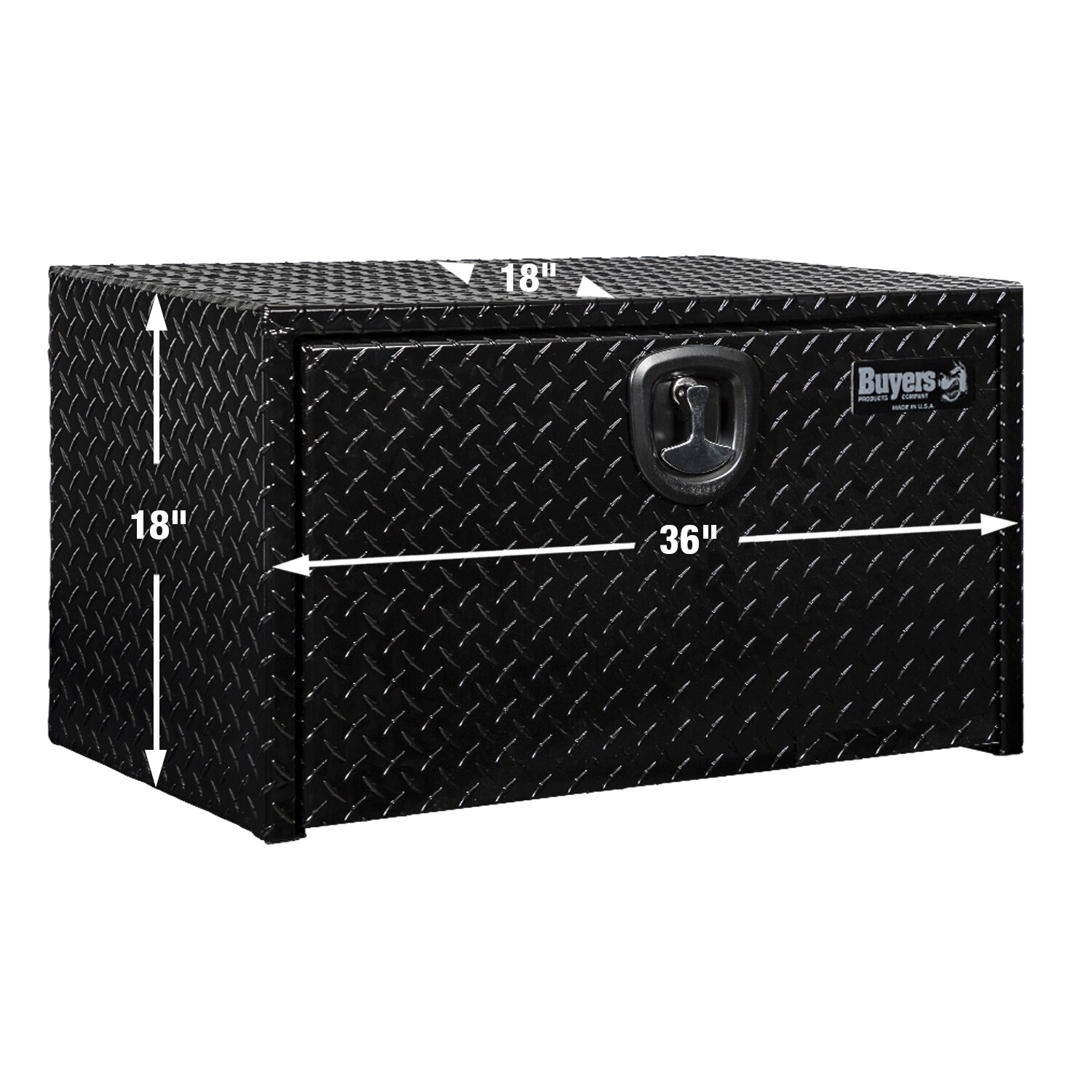 Caja de herramientas negra de aluminio con suelo de diamante de 36 pulgadas x 18 pulgadas x 18 pulgadas para camiones bajo el chasis de Buyers Products 1725105MPP