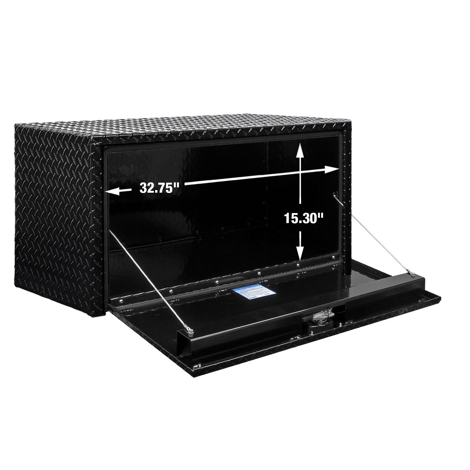 Caja de herramientas negra de aluminio con suelo de diamante de 36 pulgadas x 18 pulgadas x 18 pulgadas para camiones bajo el chasis de Buyers Products 1725105MPP
