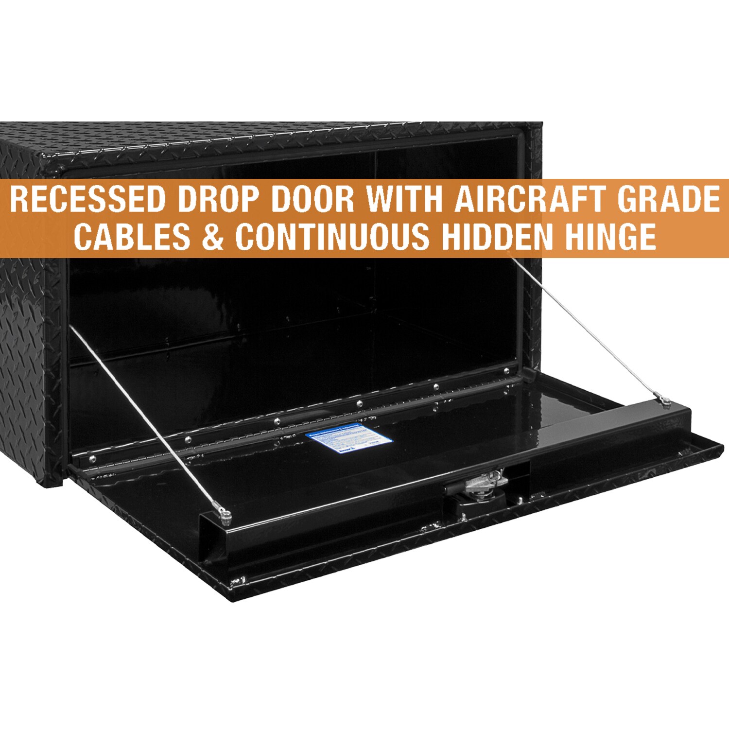 Caja de herramientas negra de aluminio con suelo de diamante de 36 pulgadas x 18 pulgadas x 18 pulgadas para camiones bajo el chasis de Buyers Products 1725105MPP
