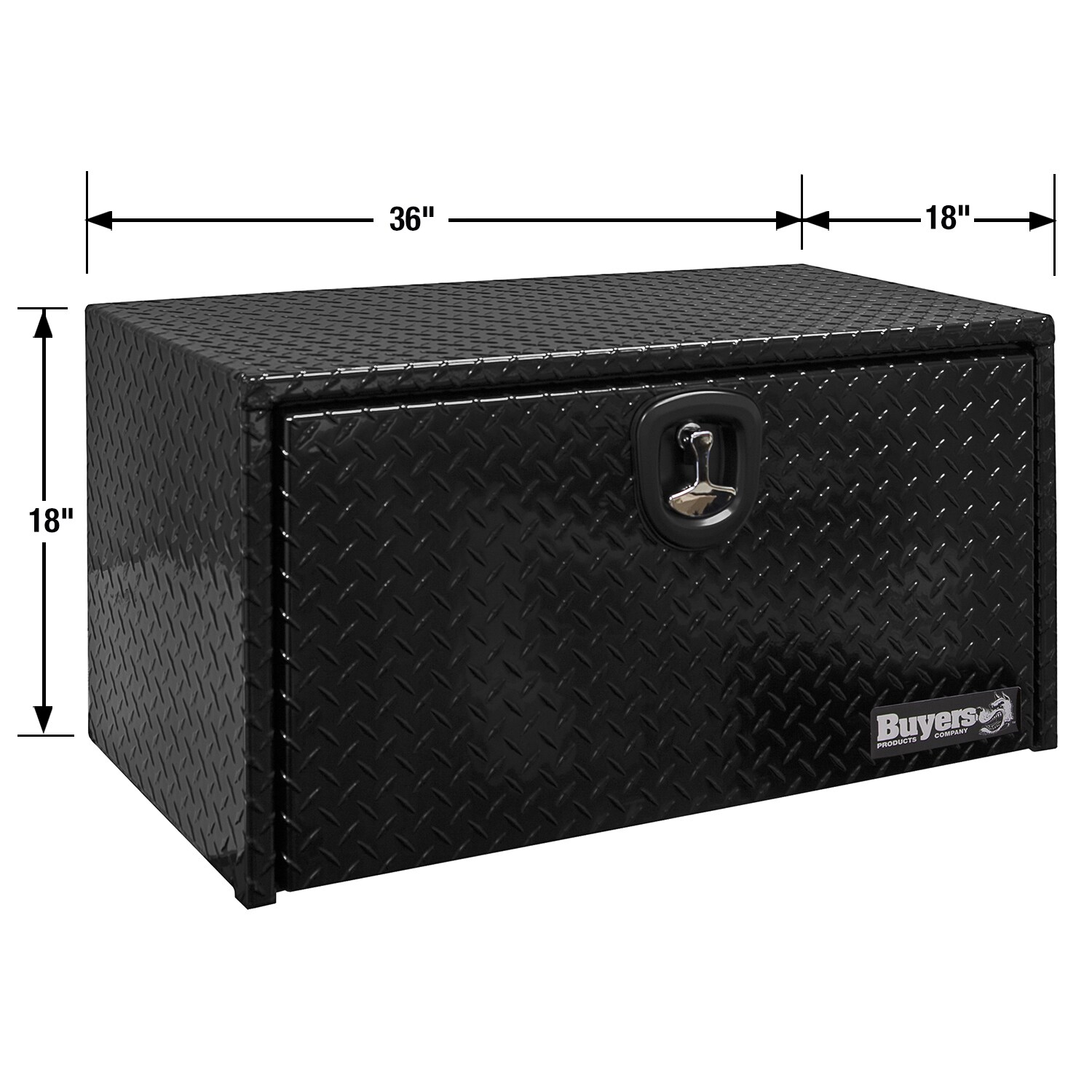 Caja de herramientas negra de aluminio con suelo de diamante de 36 pulgadas x 18 pulgadas x 18 pulgadas para camiones bajo el chasis de Buyers Products 1725105MPP