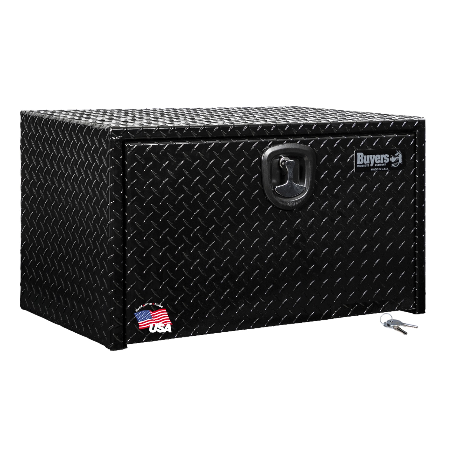 Caja de herramientas negra de aluminio con suelo de diamante de 36 pulgadas x 18 pulgadas x 18 pulgadas para camiones bajo el chasis de Buyers Products 1725105MPP