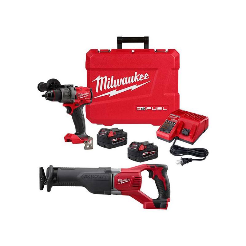 Milwaukee M18 Fuel 18-V Taladro de martillo inalámbrico sin escobillas de ion de litio de 1/2 pulg. con kit de sierra reciprocante SAWZALL - 2904-22-2621-20