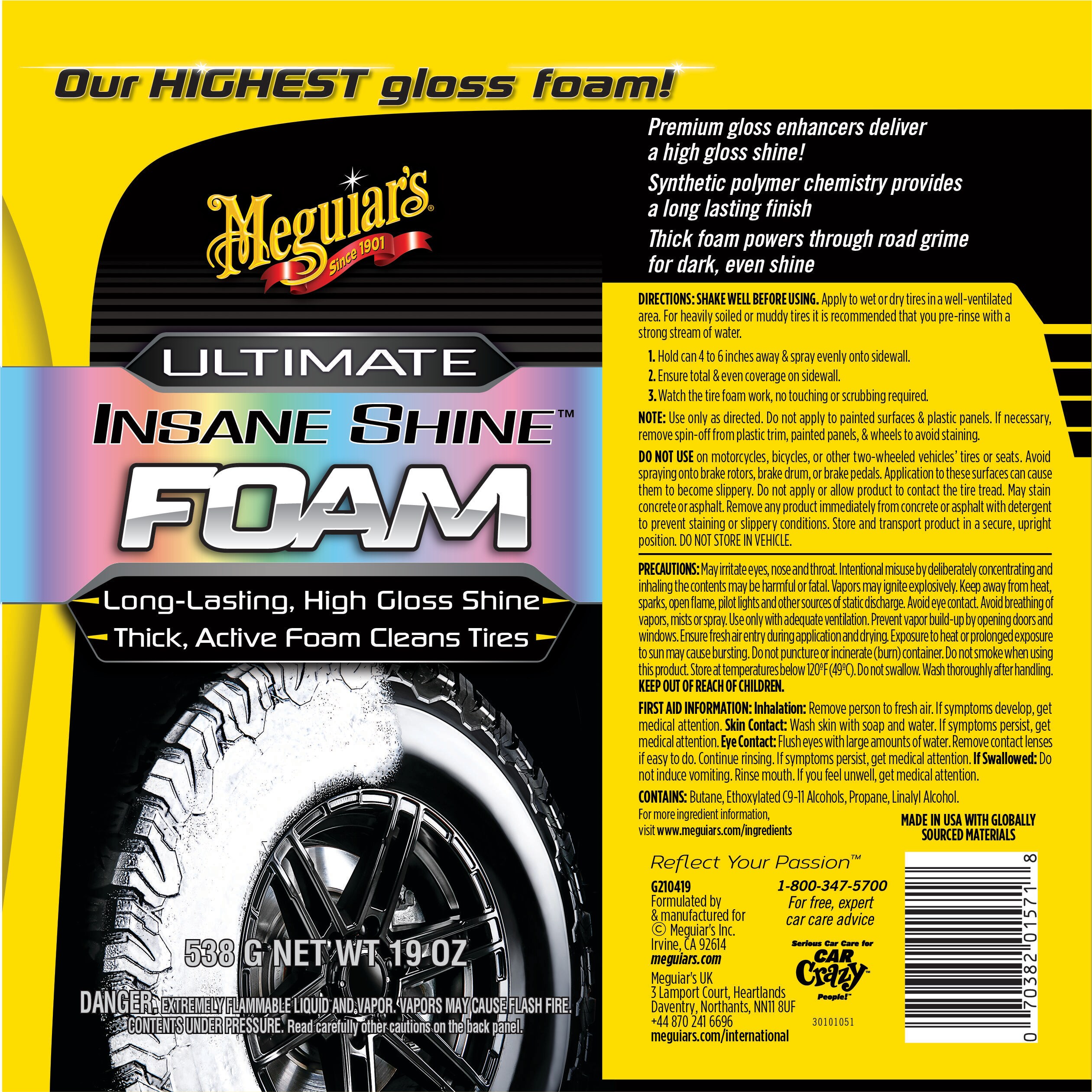 Espuma para lavado exterior de automóviles Meguiar's Ultimate Insane Shine de 19 onzas fluidas