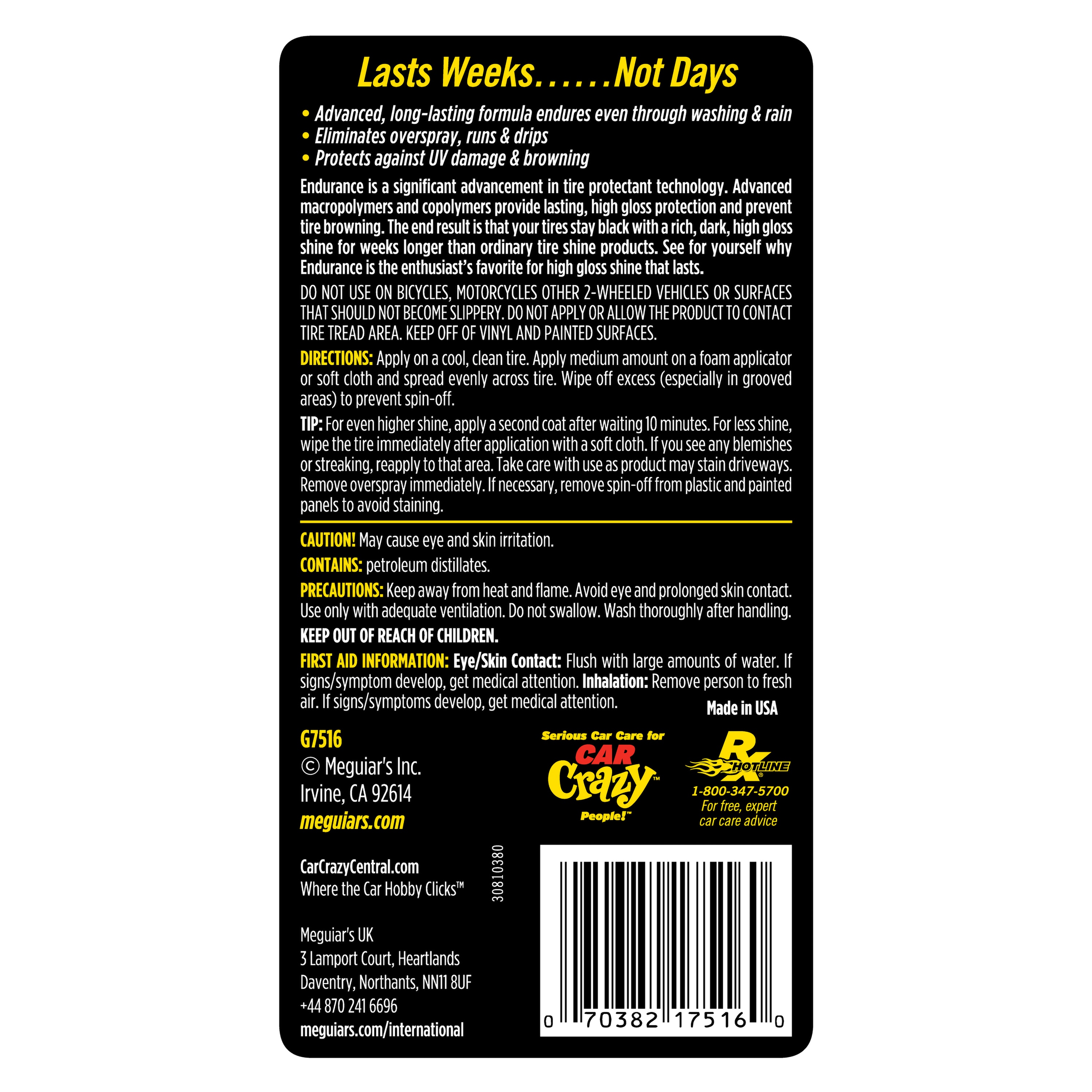 Gel para llantas de larga duración Meguiar's 16 onzas líquidas - Lavado exterior de automóviles G7516