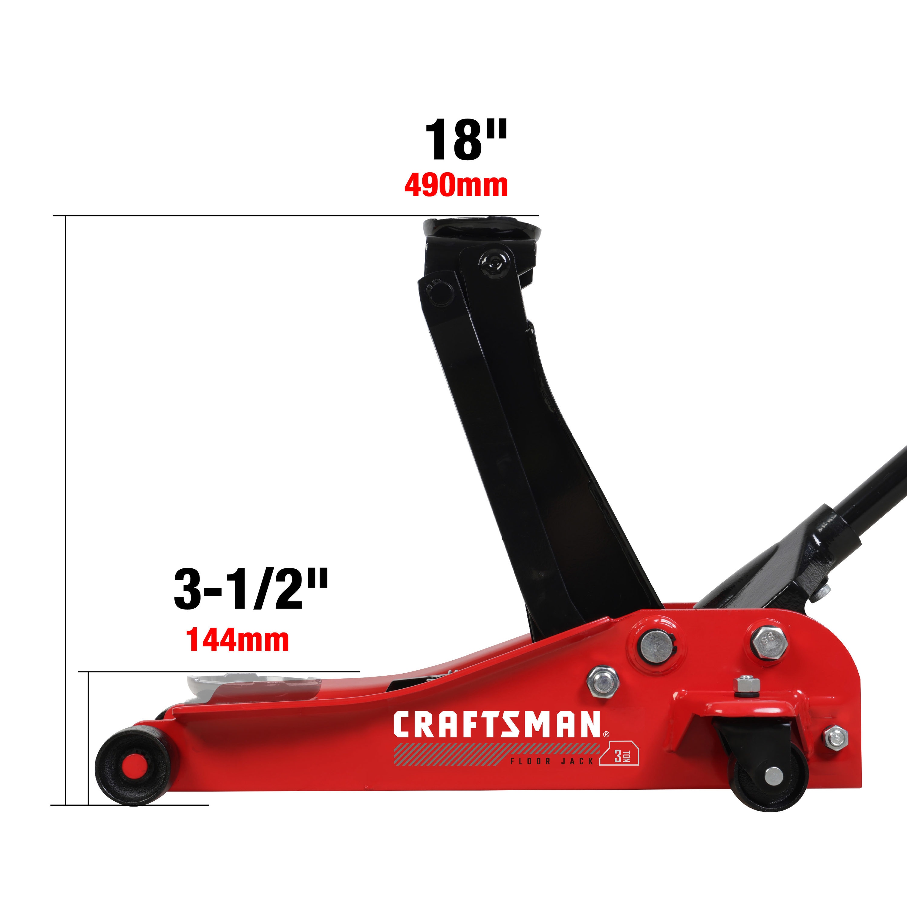 Kit de Gato Hidráulico de Acero de 3 Toneladas en Rojo Craftman T830018M+T43002M