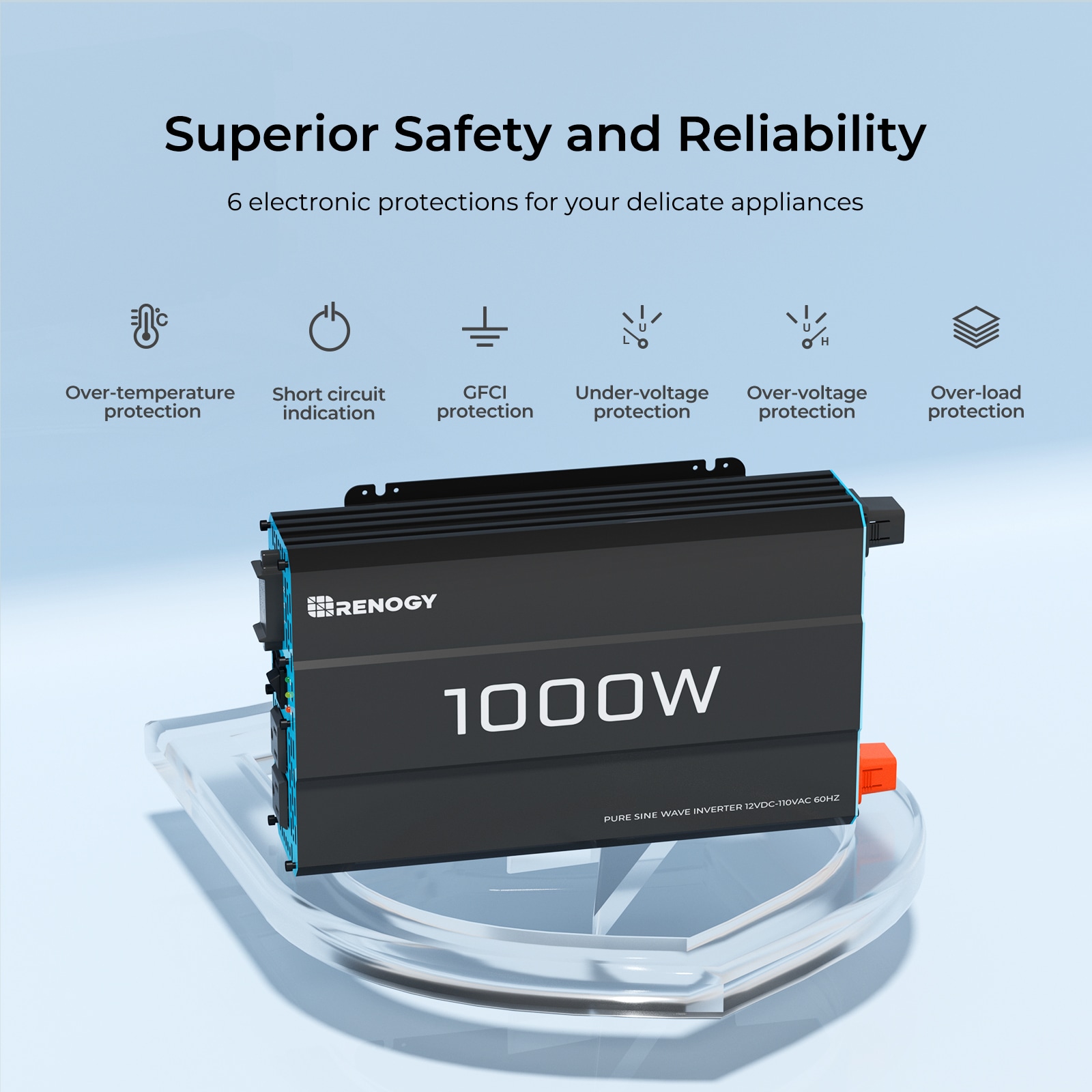 Inversor de energía de 1000 vatios Renogy RNG-INVT-1000-12V-P2
