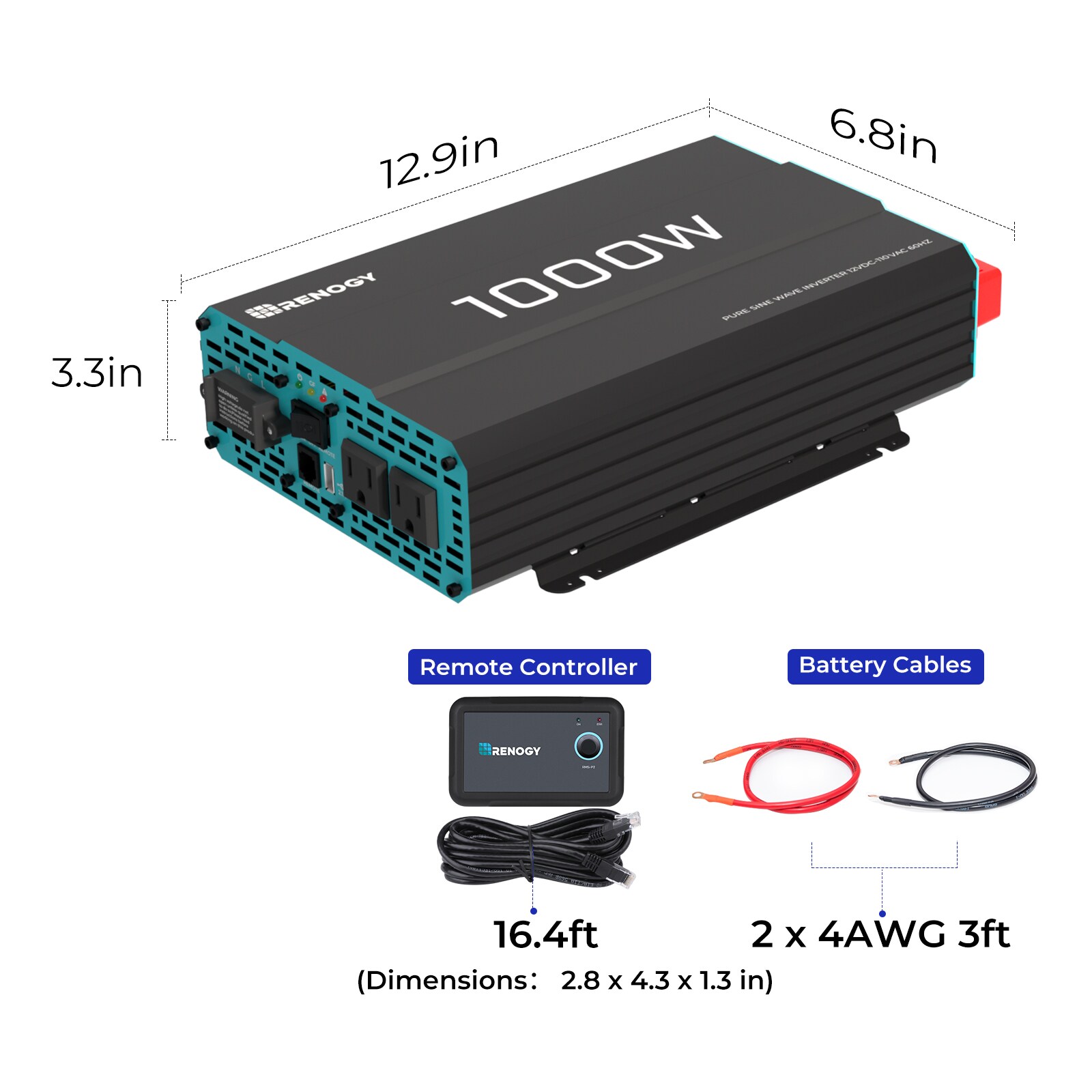 Inversor de energía de 1000 vatios Renogy RNG-INVT-1000-12V-P2