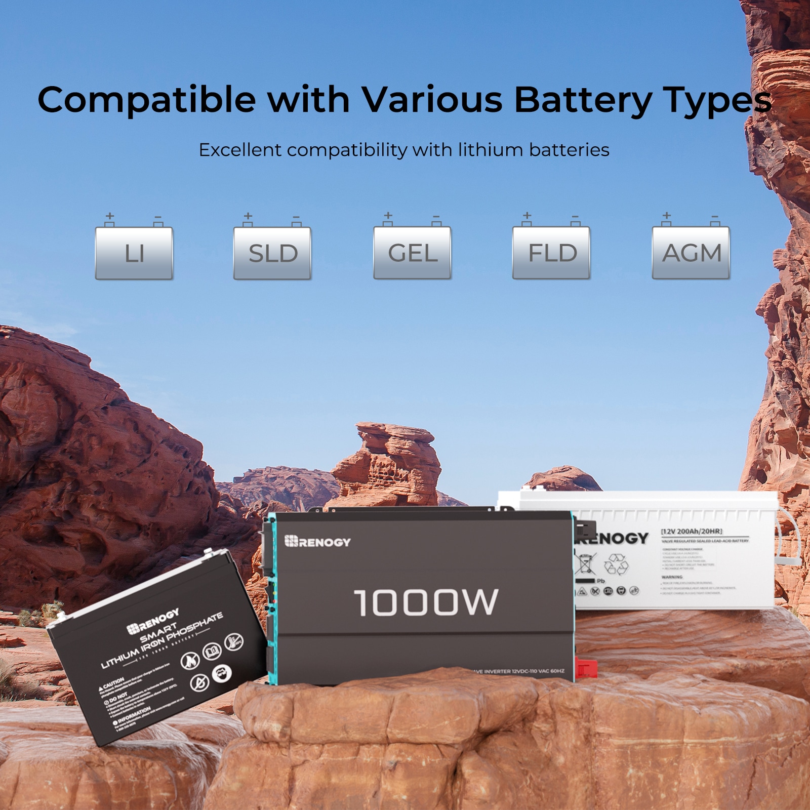 Inversor de energía de 1000 vatios Renogy RNG-INVT-1000-12V-P2