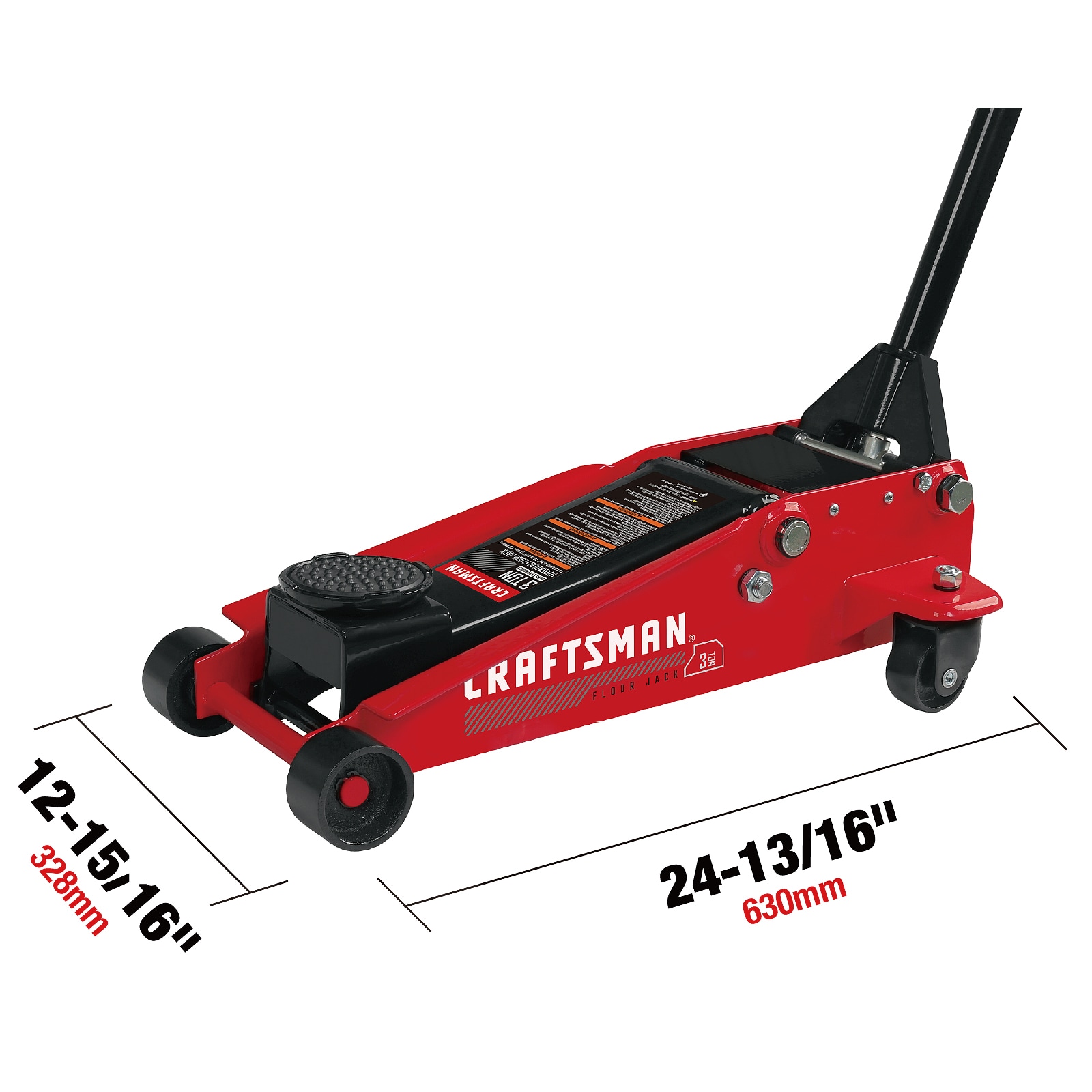 Gato hidráulico de piso de acero negro de 3 toneladas Craftsmanship T830023