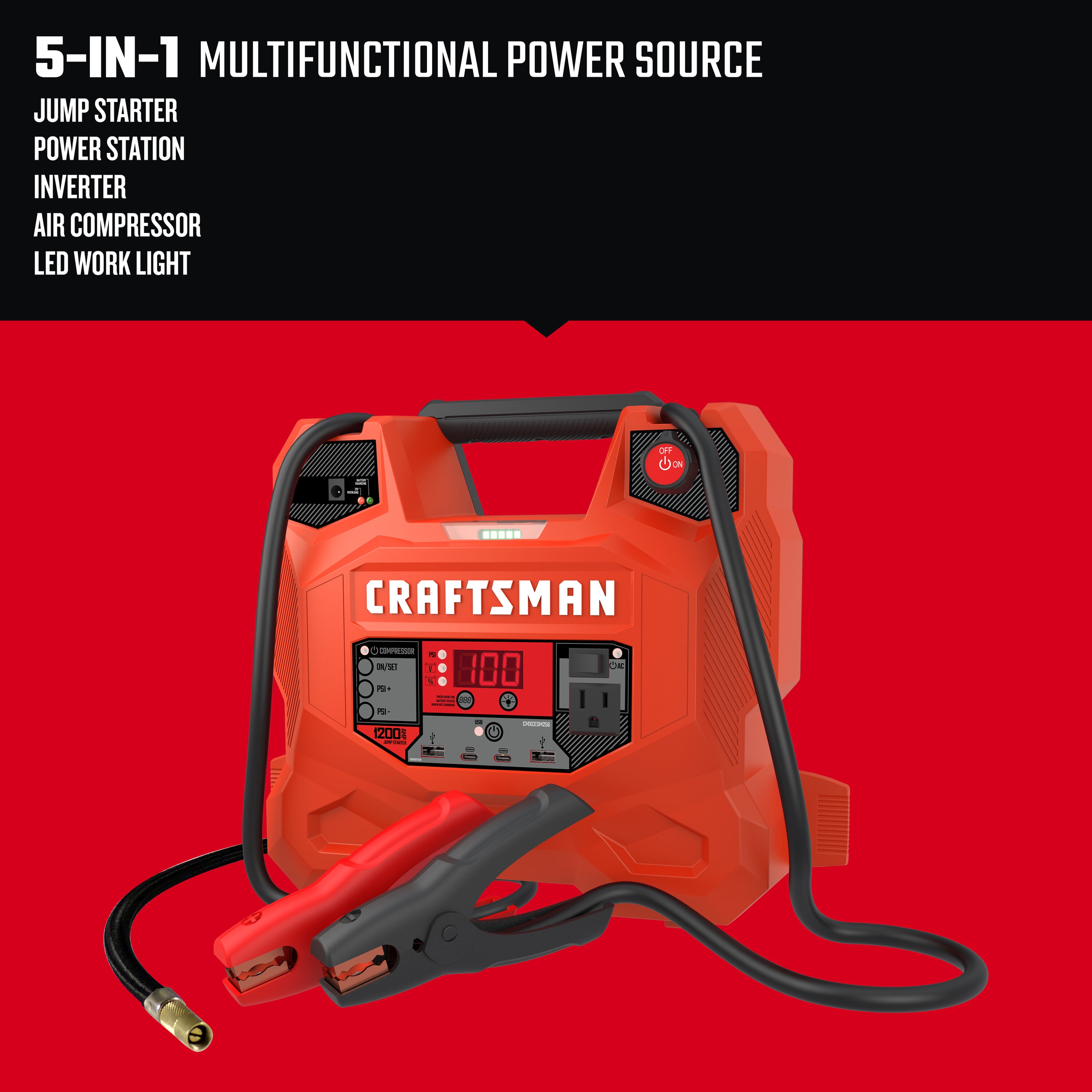 Arrancador de Batería Portátil de Coche de 1200 amperios y 12 voltios con Pantalla Digital - Modelo CMXCESM256 de CRAFTSMAN