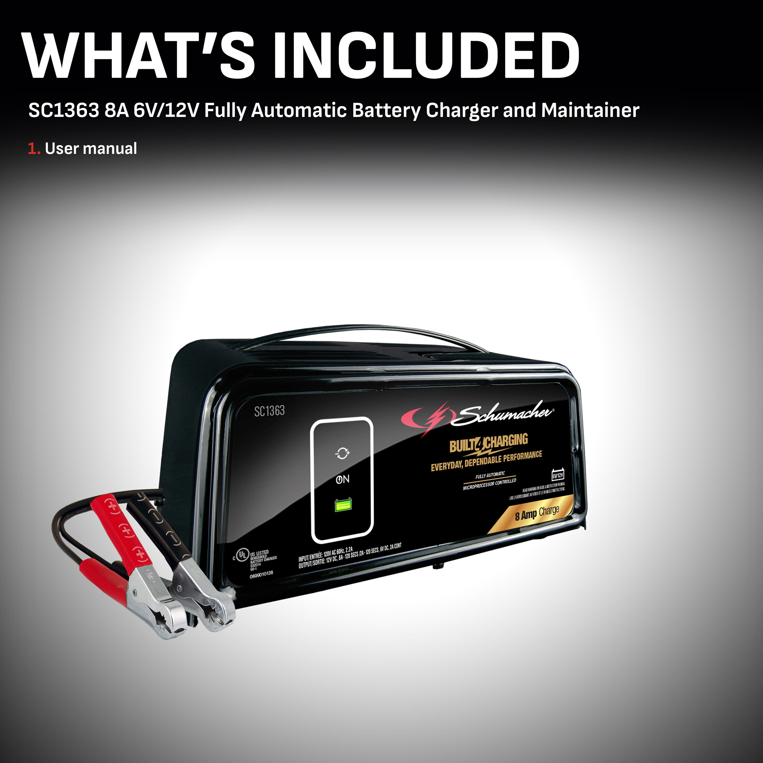 Cargador de batería para carro Schumacher Electric de 8 amperios, 6/12 voltios SC1363