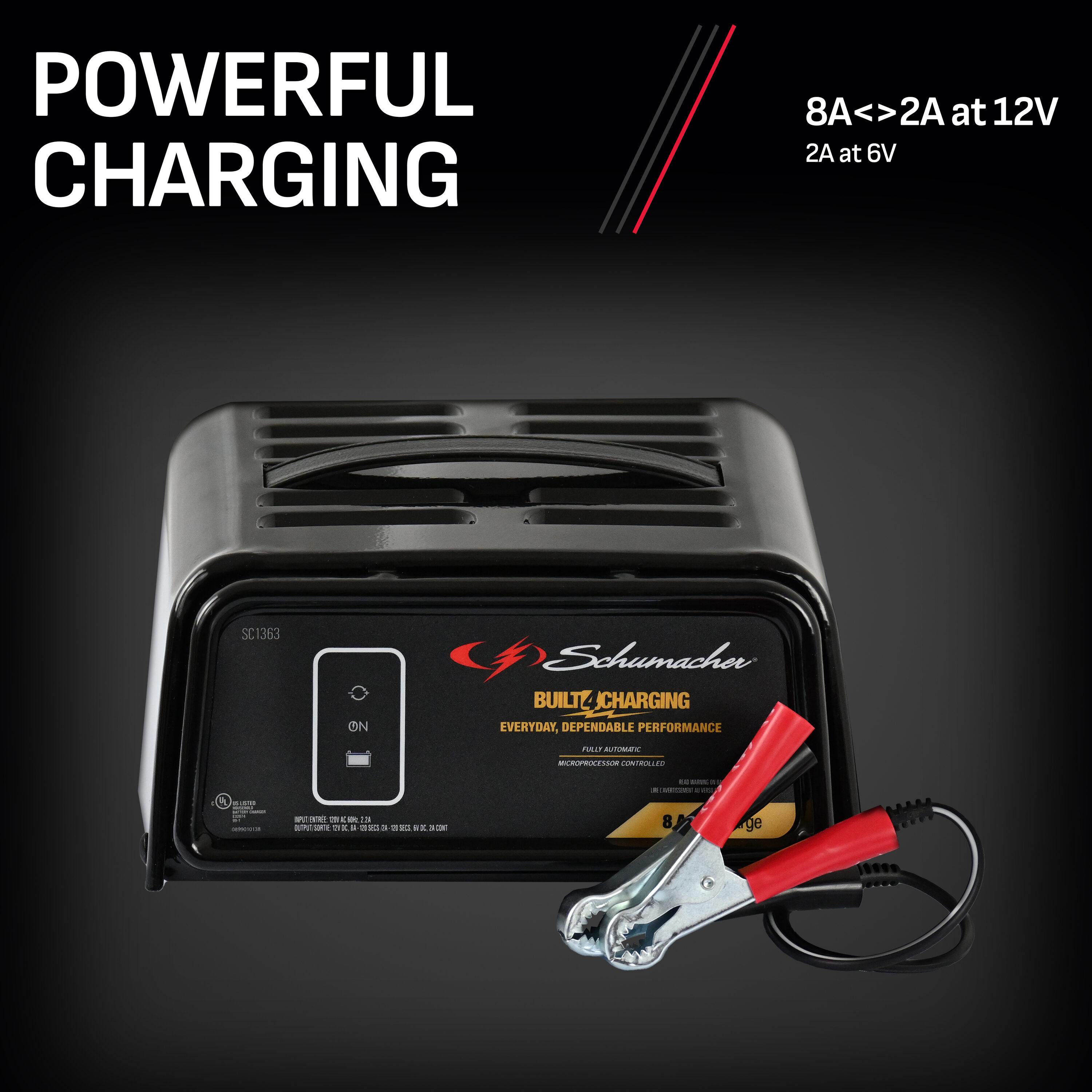 Cargador de batería para carro Schumacher Electric de 8 amperios, 6/12 voltios SC1363