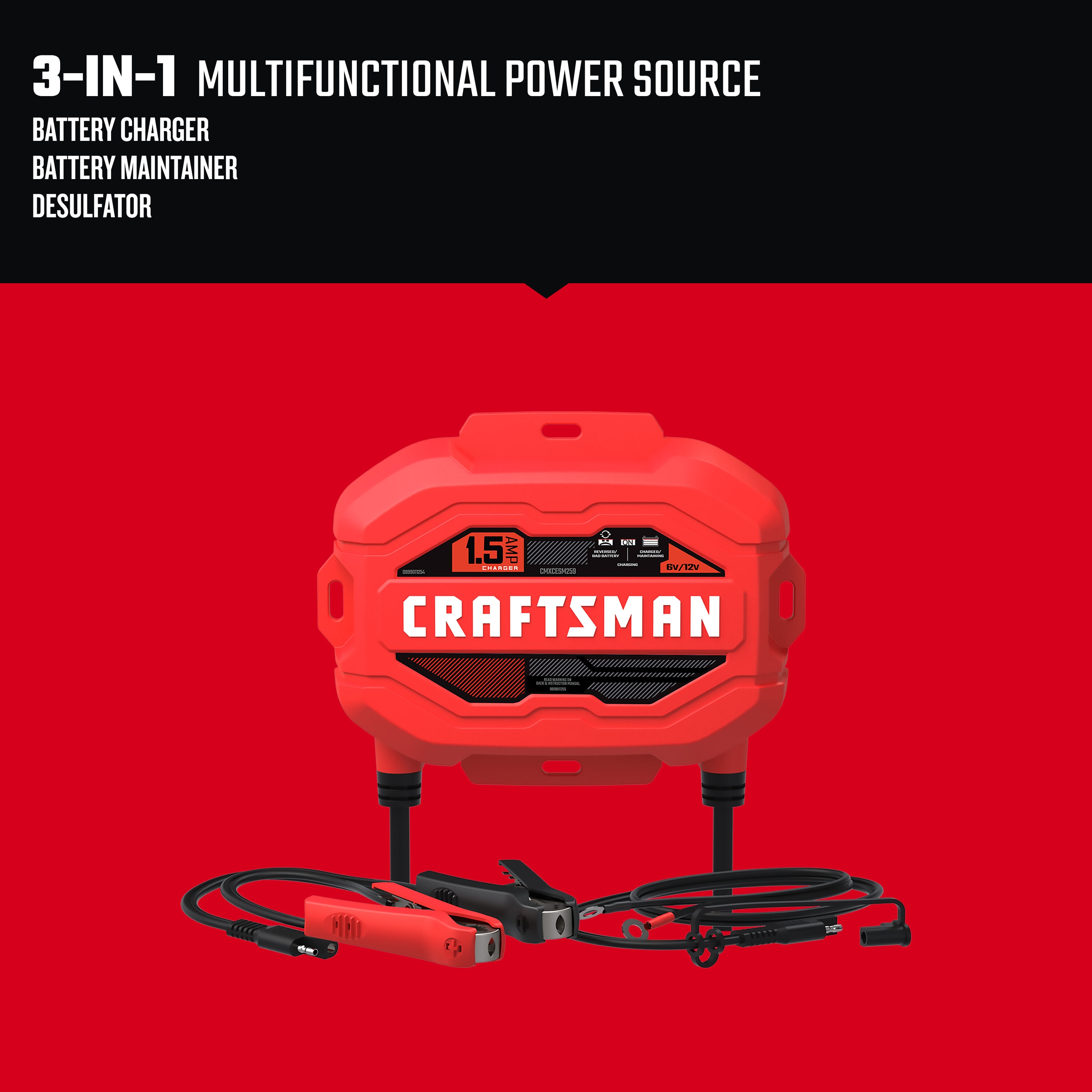 Cargador de batería para coche de 6/12 voltios de 1.5 amperios de CRAFTSMAN CMXCESM259
