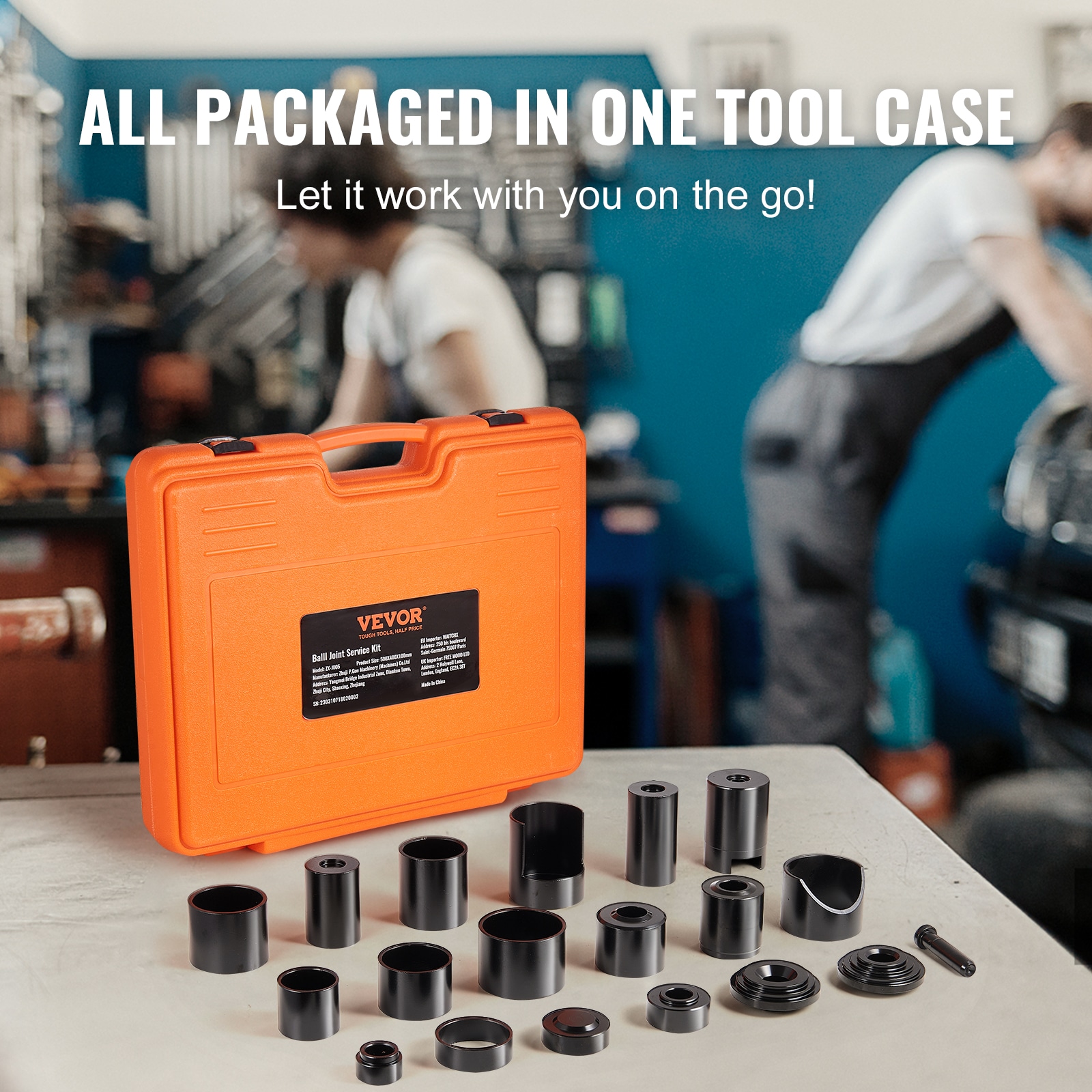Kit de prensa de junta esférica VEVOR, kit de herramientas de 21 piezas, herramientas de prensa en C para remover e instalar juntas esféricas, para la mayoría de los autos 2WD y 4WD, kit de reparación de juntas esféricas de alta resistencia para reparación automotriz.