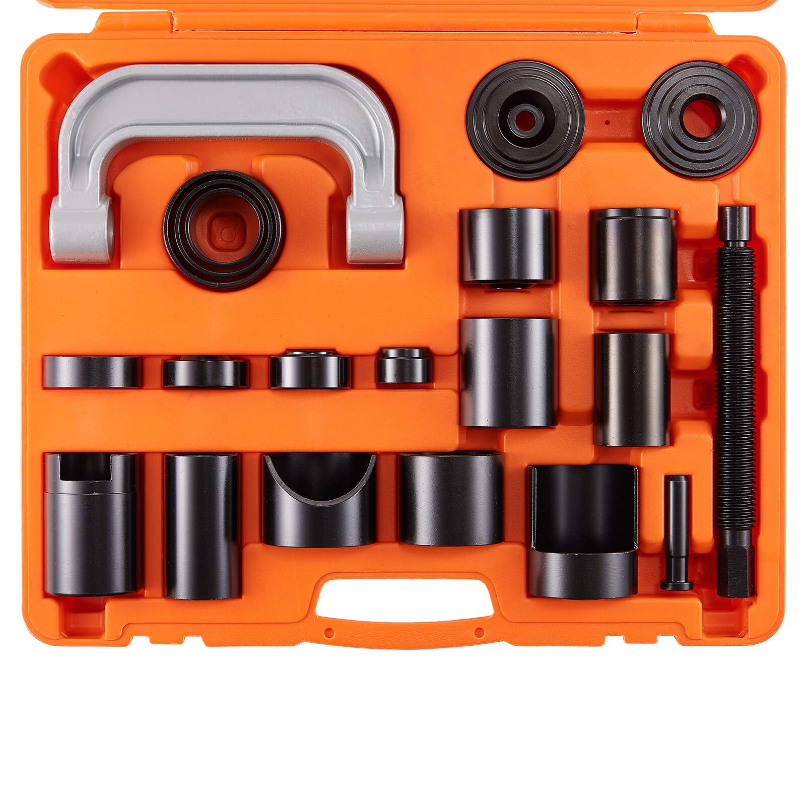Kit de prensa de junta esférica VEVOR, kit de herramientas de 21 piezas, herramientas de prensa en C para remover e instalar juntas esféricas, para la mayoría de los autos 2WD y 4WD, kit de reparación de juntas esféricas de alta resistencia para reparación automotriz.