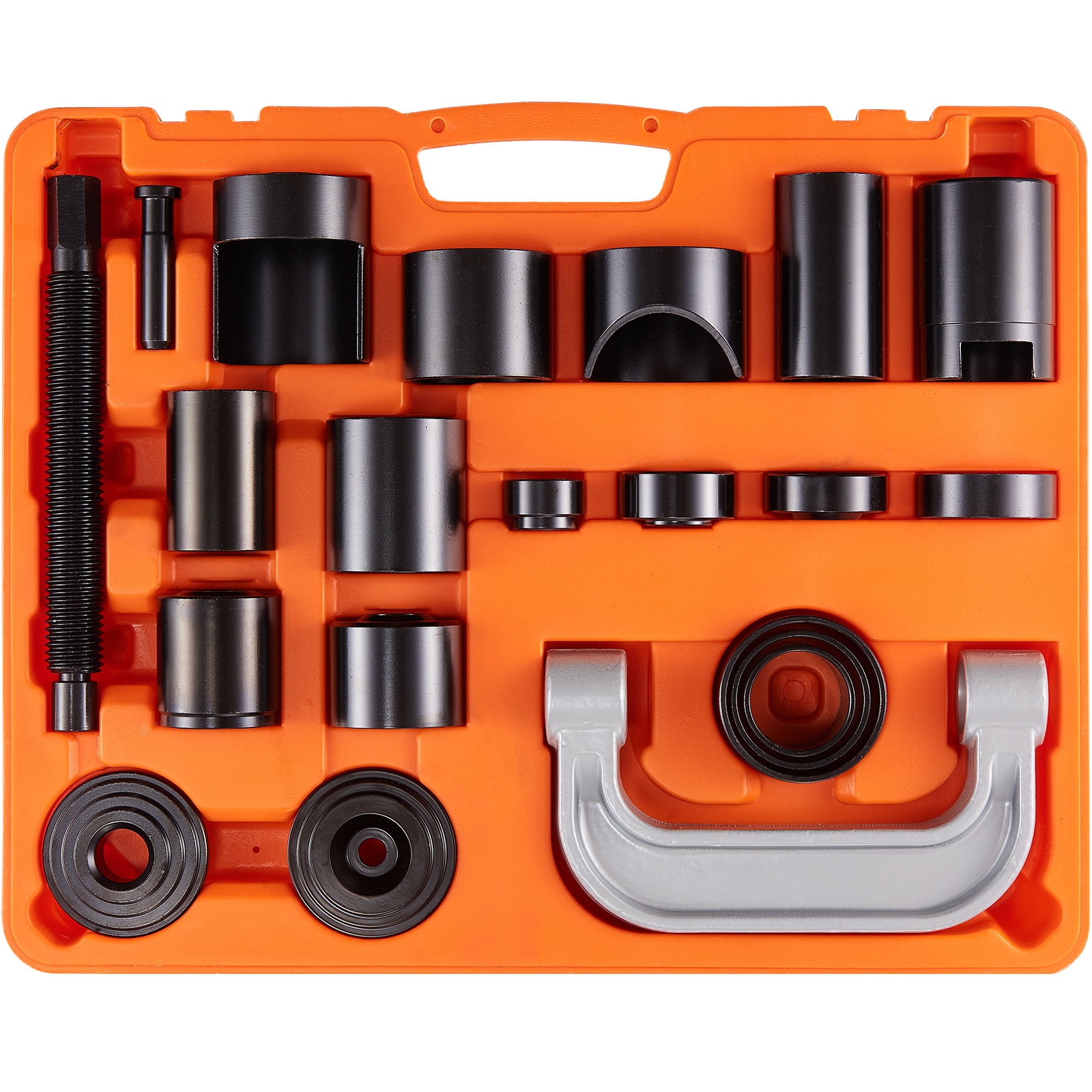 Kit de prensa de junta esférica VEVOR, kit de herramientas de 21 piezas, herramientas de prensa en C para remover e instalar juntas esféricas, para la mayoría de los autos 2WD y 4WD, kit de reparación de juntas esféricas de alta resistencia para reparación automotriz.