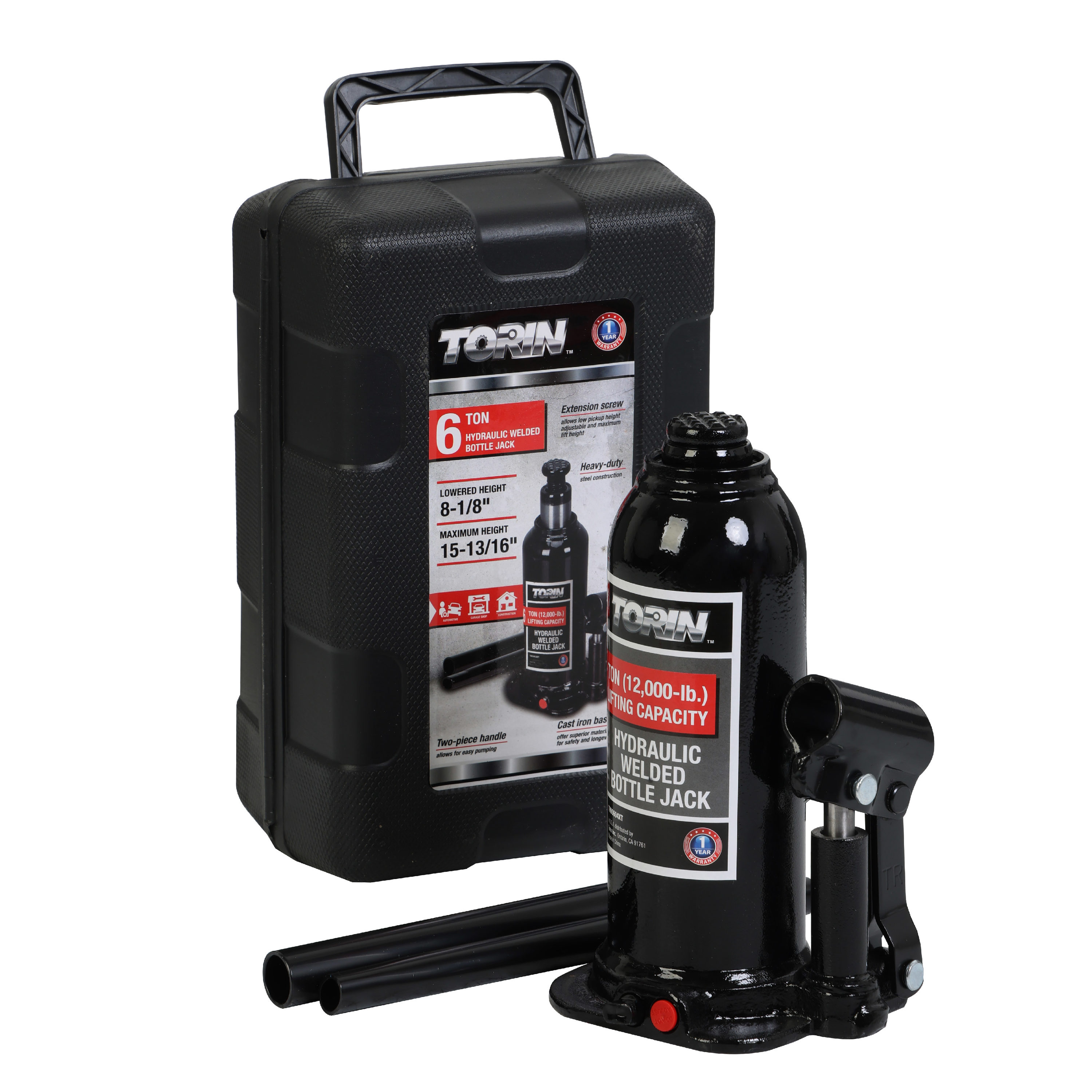 Gato hidráulico de botella de acero negro de 6 toneladas Torin TH90604XT