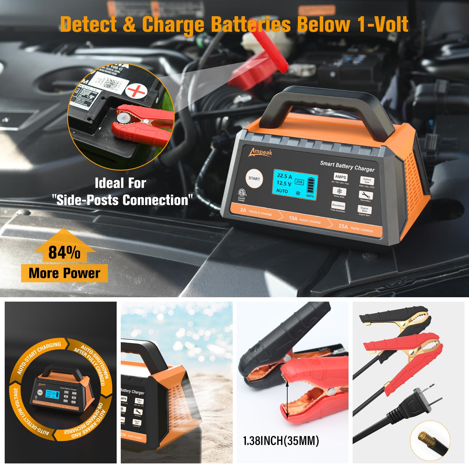 Cargador de batería para carro de 25 amperios y 12 voltios modelo BC23-025 de Phivve.