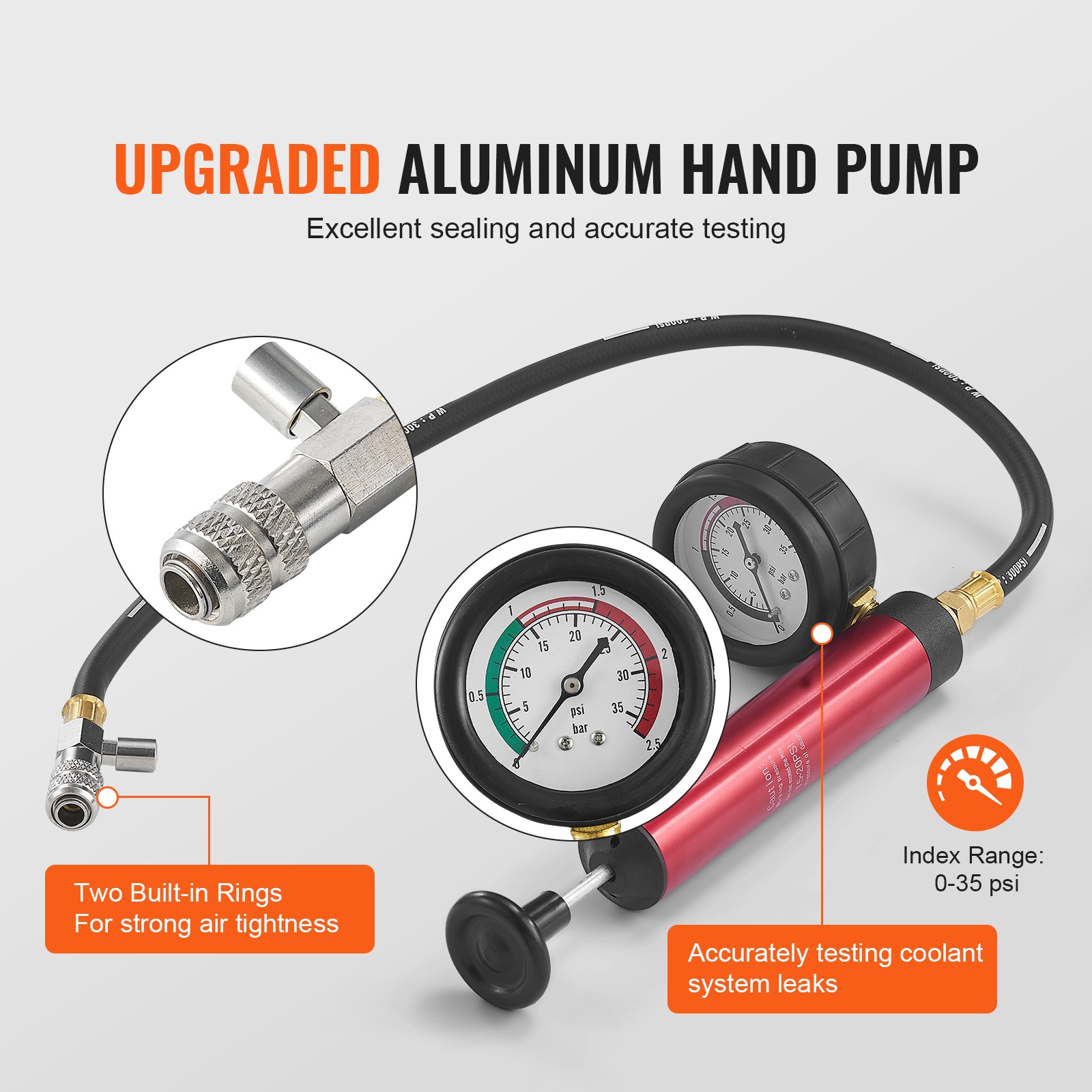 Kit de Prueba de Presión del Radiador Universal de 14 Piezas, Kit de Prueba de Presión de Refrigerante con Bomba Manual y Adaptadores de Tapa de Prueba de Acero Codificados por Color, con Caja de Herramientas, Para Sistemas de Enfriamiento de Coches, Motocicletas y Camiones.