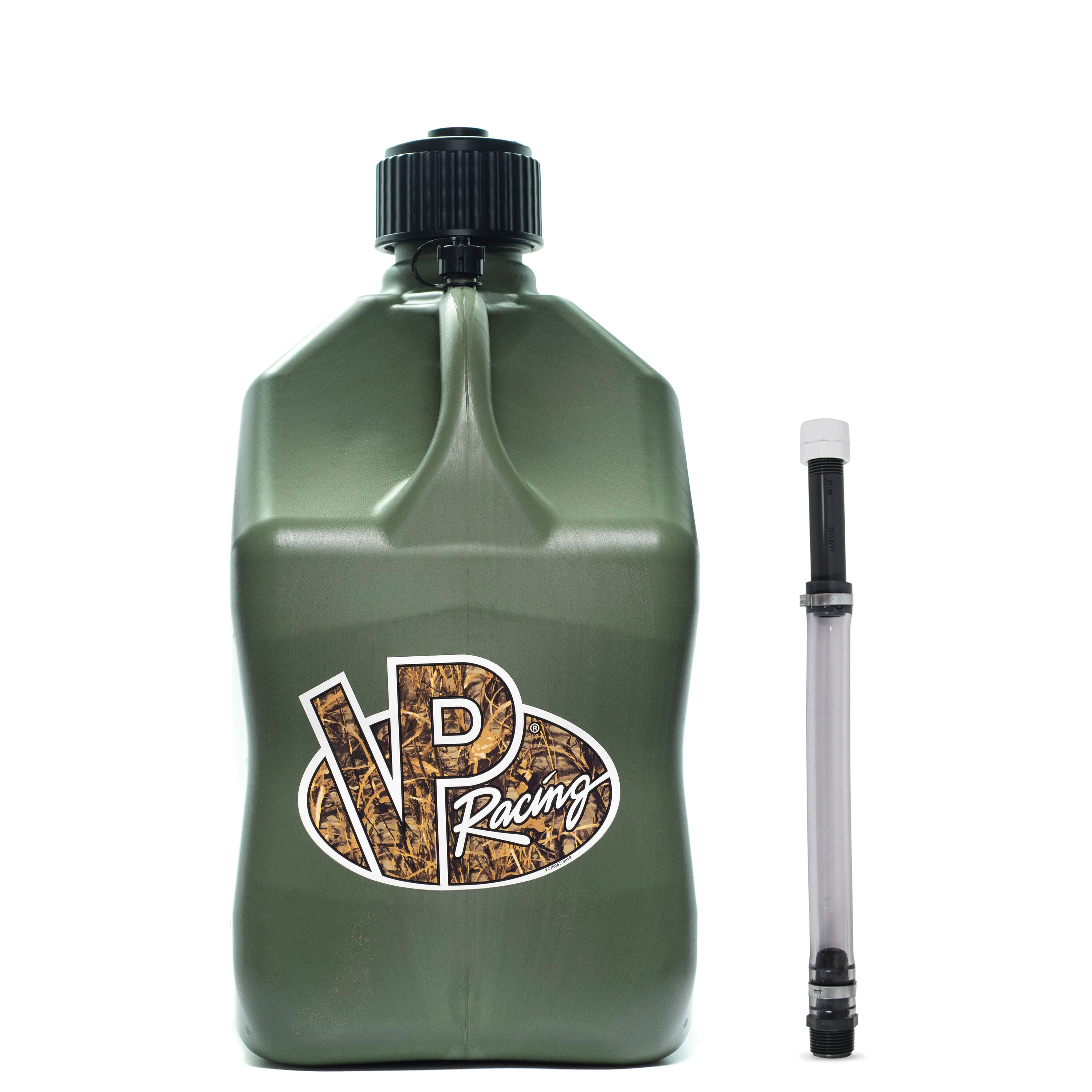 Bidón de utilidad para competición con diseño de camuflaje de 5.5 galones VP Racing Fuels con manguera de lujo 3846-CA