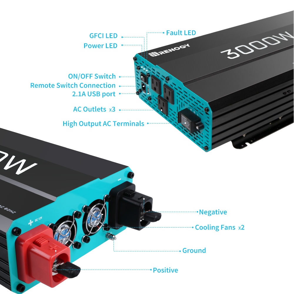 Inversor de Potencia de 3000 Watts Renogy RNG-INVT-3000-12V-P2