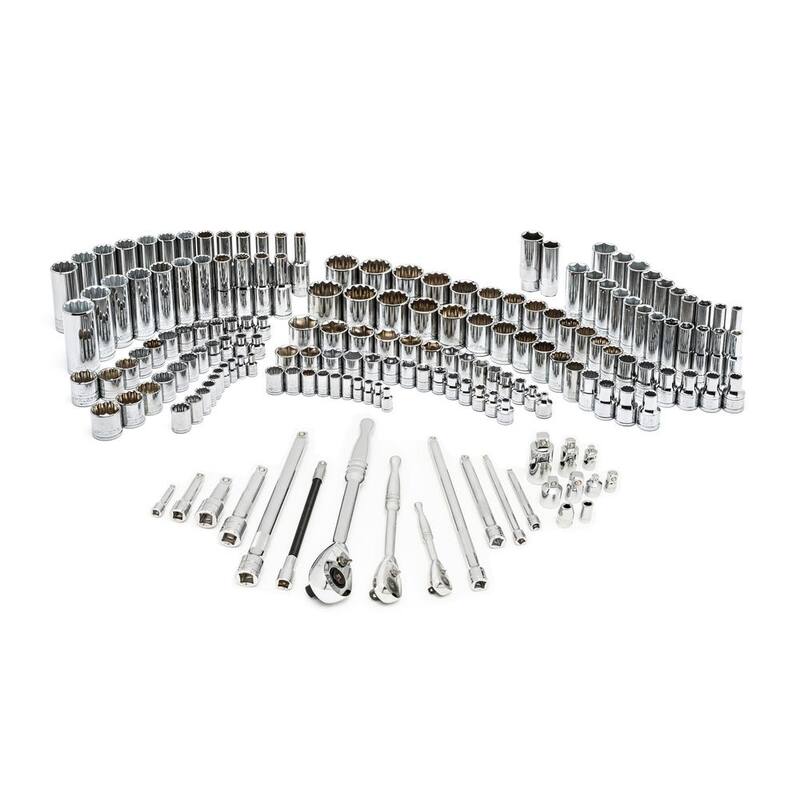 Set de herramientas para mecánicos Husky de 1/4, 3/8 y 1/2 pulgadas con bandejas de almacenamiento de EVA (222 piezas) - H222SDTSEVACB
