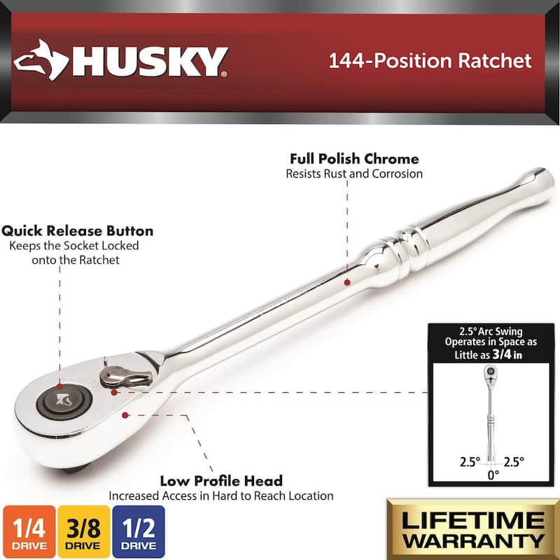 Set de herramientas para mecánicos Husky de 1/4, 3/8 y 1/2 pulgadas con bandejas de almacenamiento de EVA (222 piezas) - H222SDTSEVACB