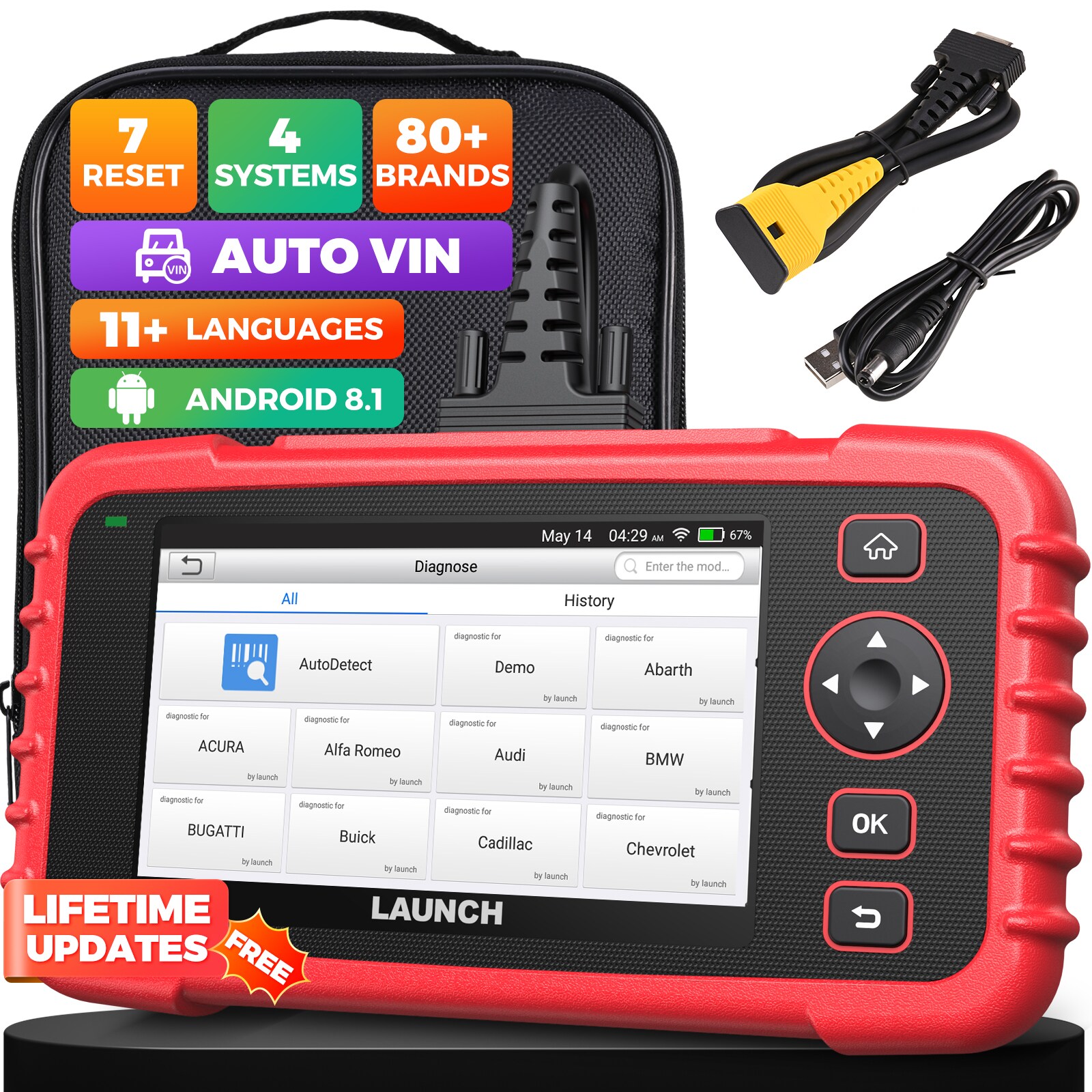 Herramienta de diagnóstico de vehículos con escáner OBD2 de 5 pulgadas, lector de códigos de falla para automóviles con 4 sistemas y 7 funciones SM23-123X