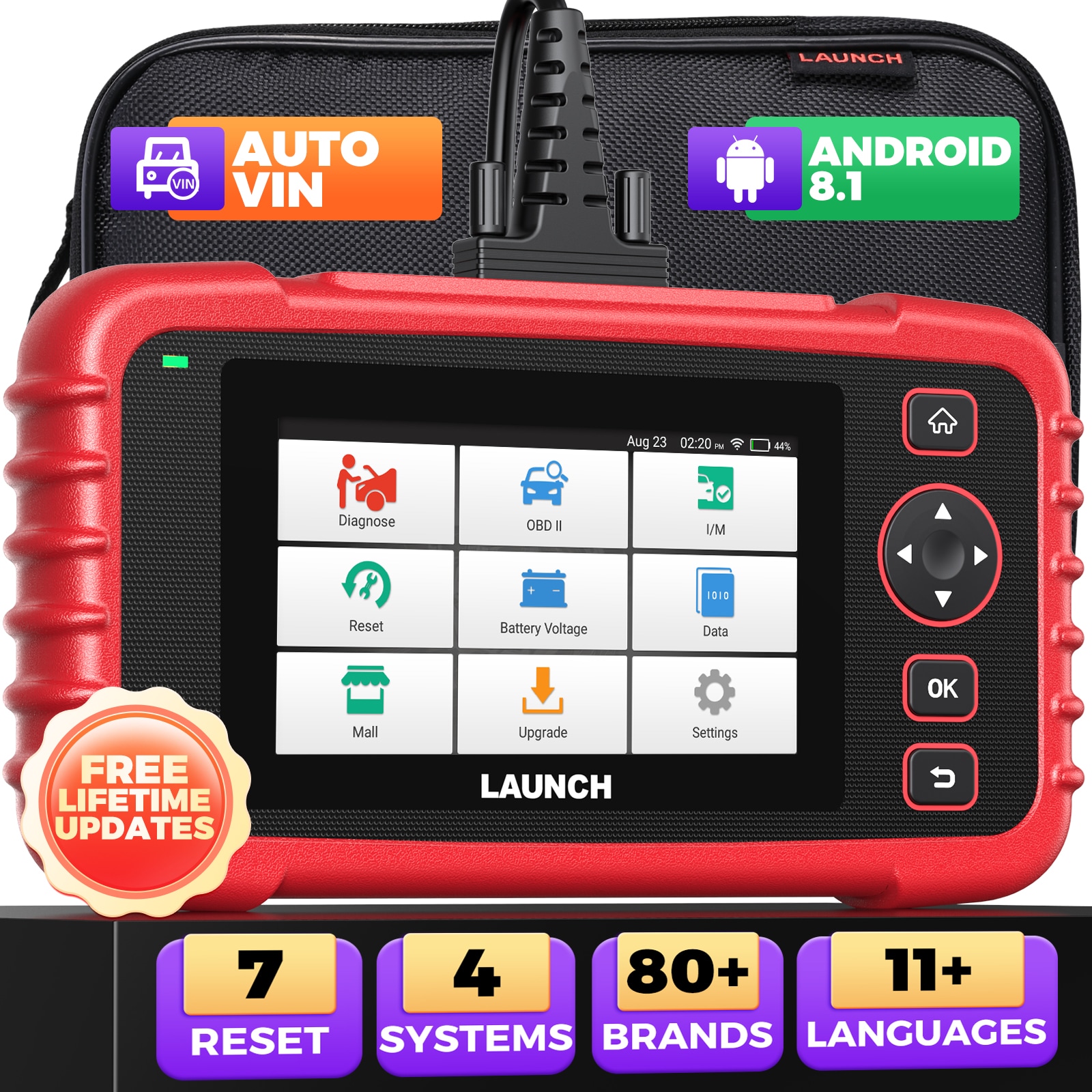 Herramienta de diagnóstico de vehículos con escáner OBD2 de 5 pulgadas, lector de códigos de falla para automóviles con 4 sistemas y 7 funciones SM23-123X