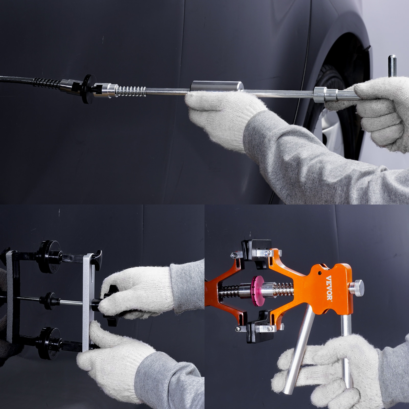 Kit de Reparación de Abolladuras de 69 Piezas para Auto, Herramientas para Eliminación de Abolladuras sin Pintura, Elevador Dorado, Tirador de Puente, Martillo Deslizante para Cuerpo de Automóvil, Lavadora, Refrigerador