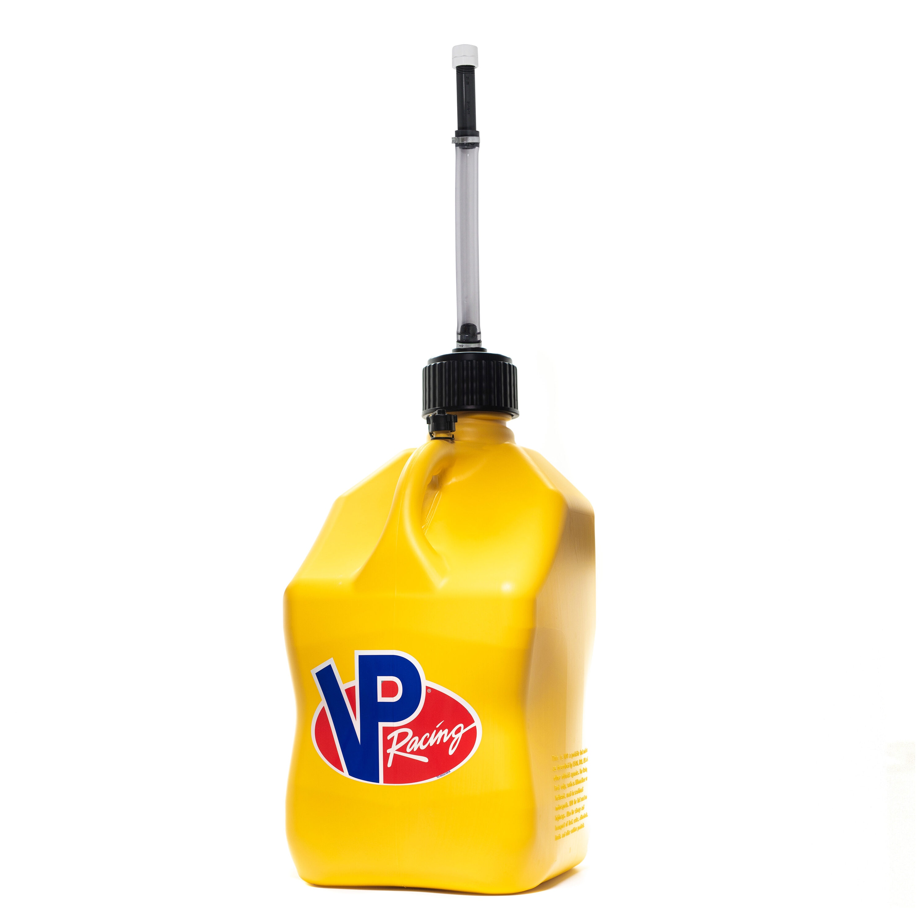 Bidón utilitario de 5.5 galones de VP Racing Fuels Yellow con manguera de lujo