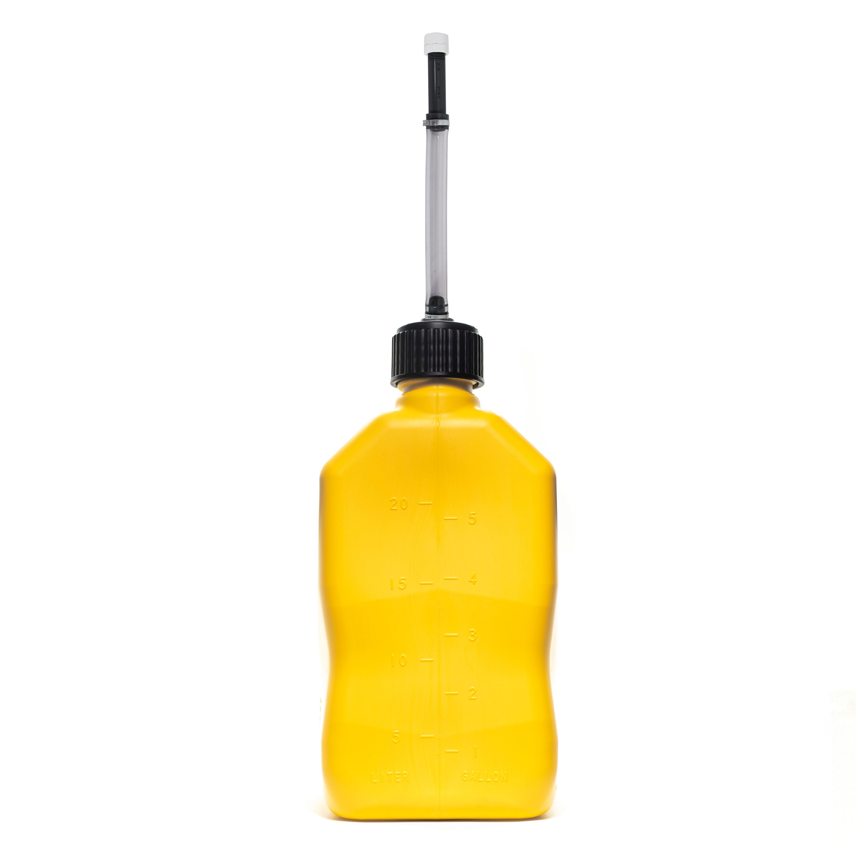Bidón utilitario de 5.5 galones de VP Racing Fuels Yellow con manguera de lujo
